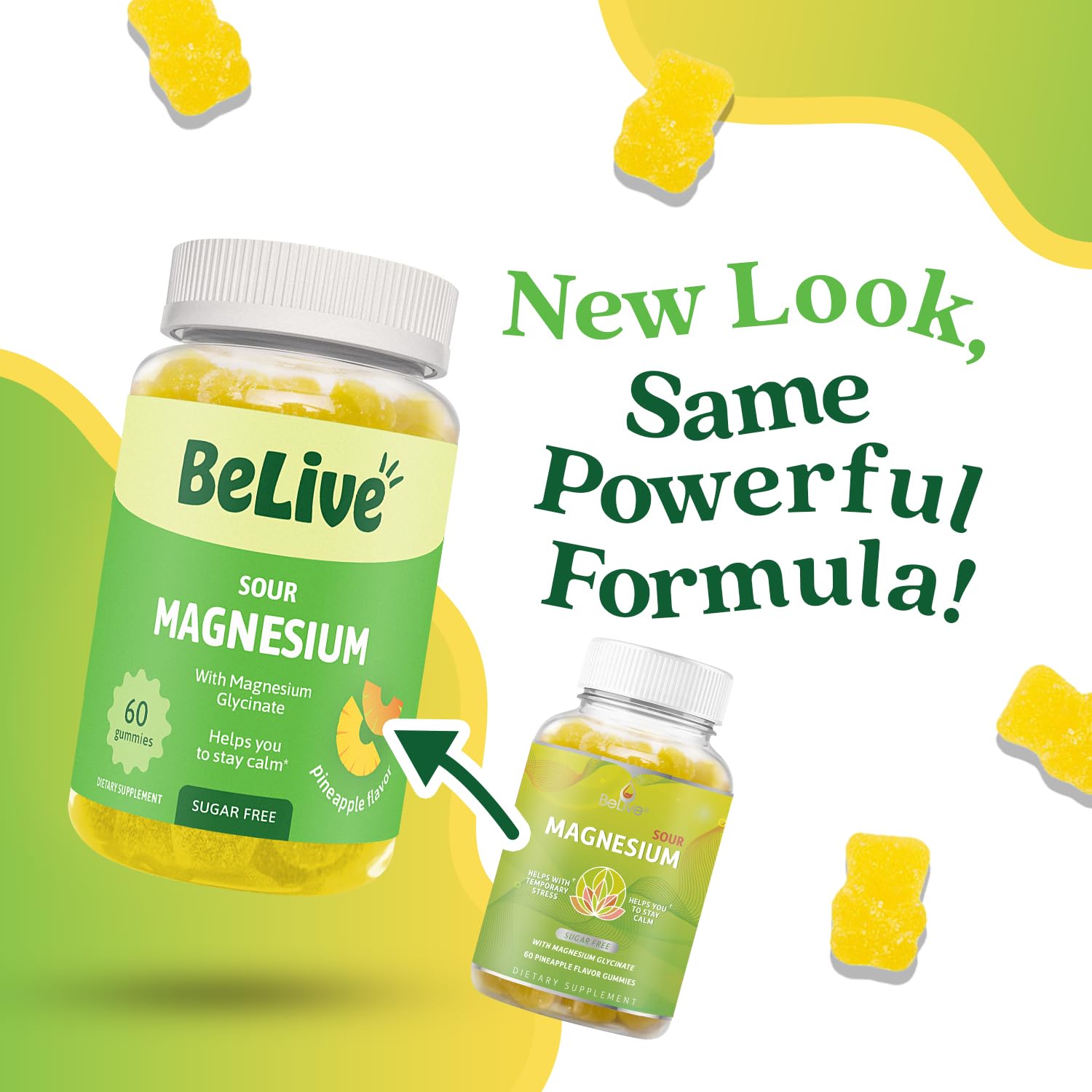 BeLive Magnesium Gummies 200mg - 60 Ct | Magnesium Glycinate Supplements for Relaxation, Stress Relief, and Sleep for Adults & Kids - Tasty and Tangy Pineapple Flavor BeLive Au supplements