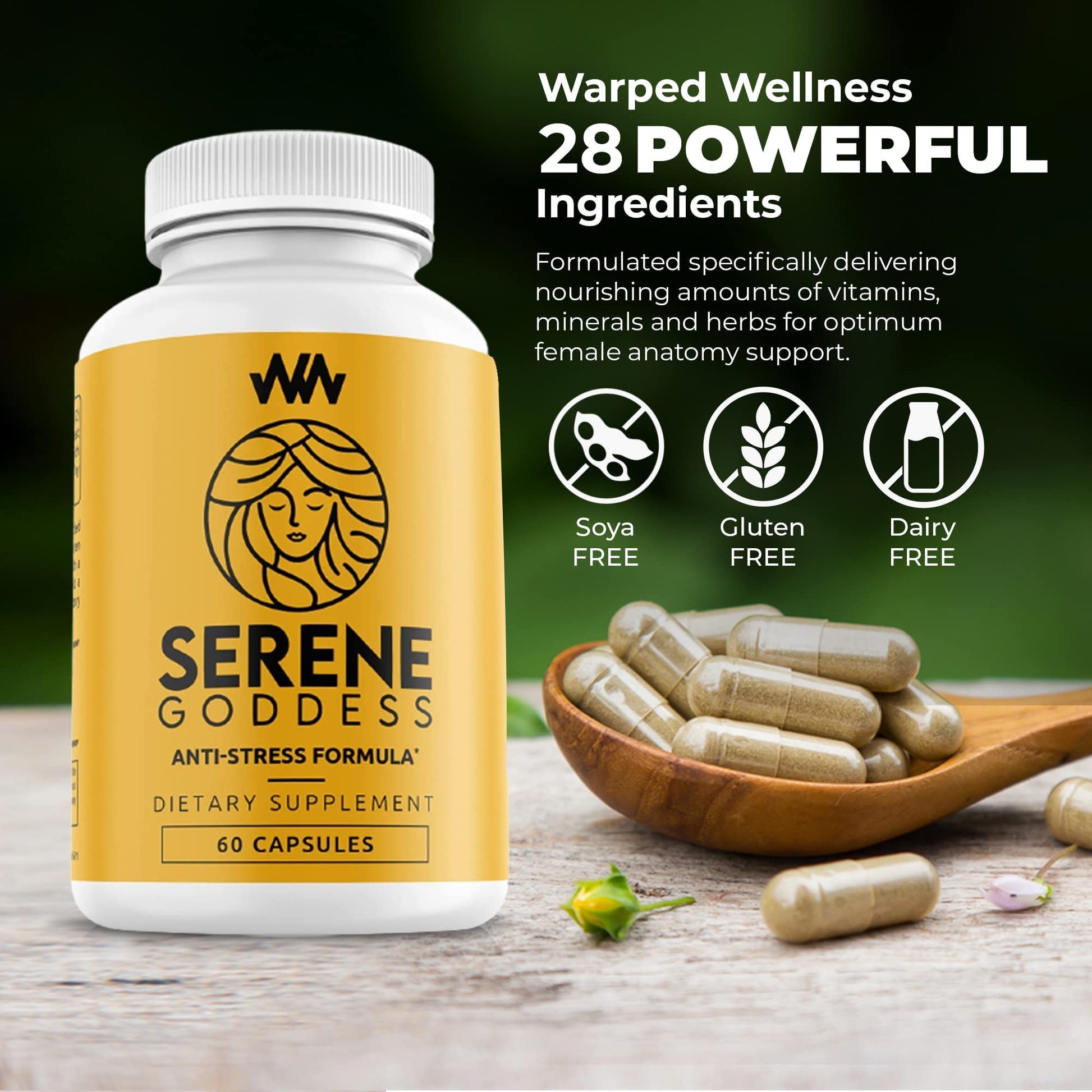 Warped Wellness Womens Supplement That Boosts Mood, Helps Relax The Mind & Body, Relieves Tension & Worries| Magnolia Bark for Female Specific Help| Serene Goddess | Vitamin Helps Boost Mood Warped Wellness Au supplements
