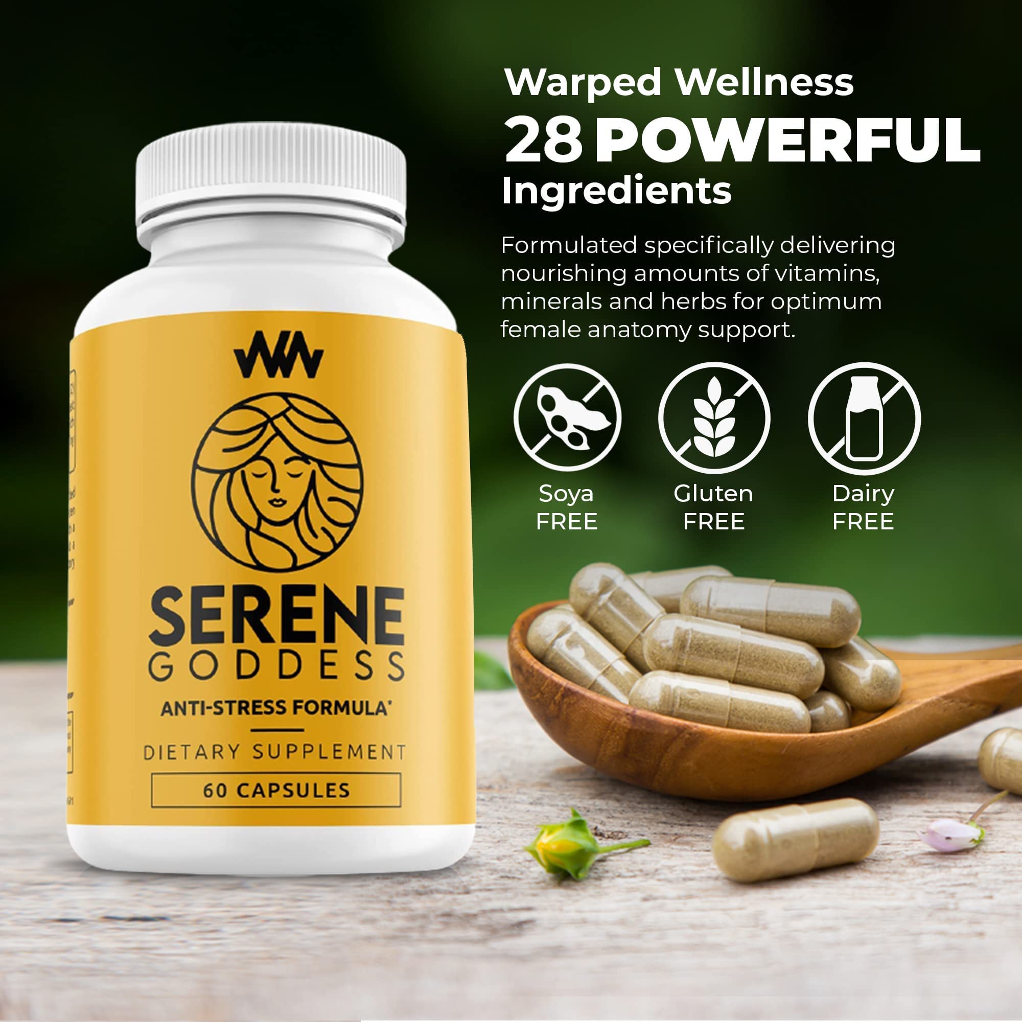 Warped Wellness Womens Supplement That Boosts Mood, Helps Relax The Mind & Body, Relieves Tension & Worries| Magnolia Bark for Female Specific Help| Serene Goddess | Vitamin Helps Boost Mood Warped Wellness Au supplements