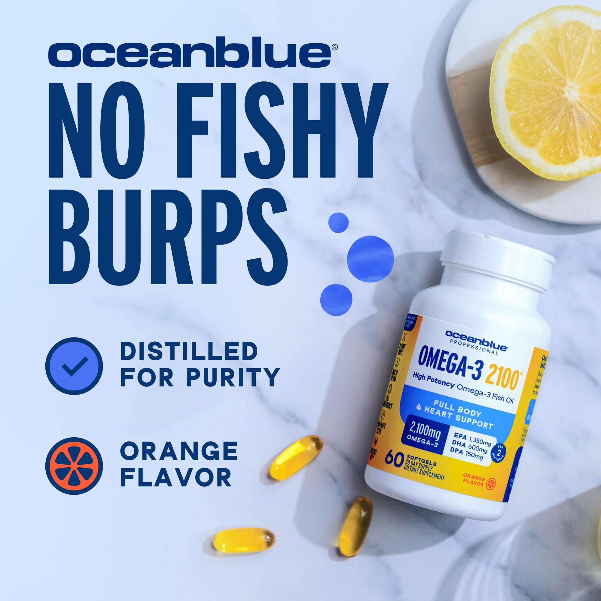 Oceanblue Professional Omega-3 2100mg Fish Oil Supplement – Triple Strength, High Potency EPA, DHA & DPA – Burpless, Wild-Caught, Natural Orange Flavor – 120 Count (Pack of 1) Oceanblue Au supplements