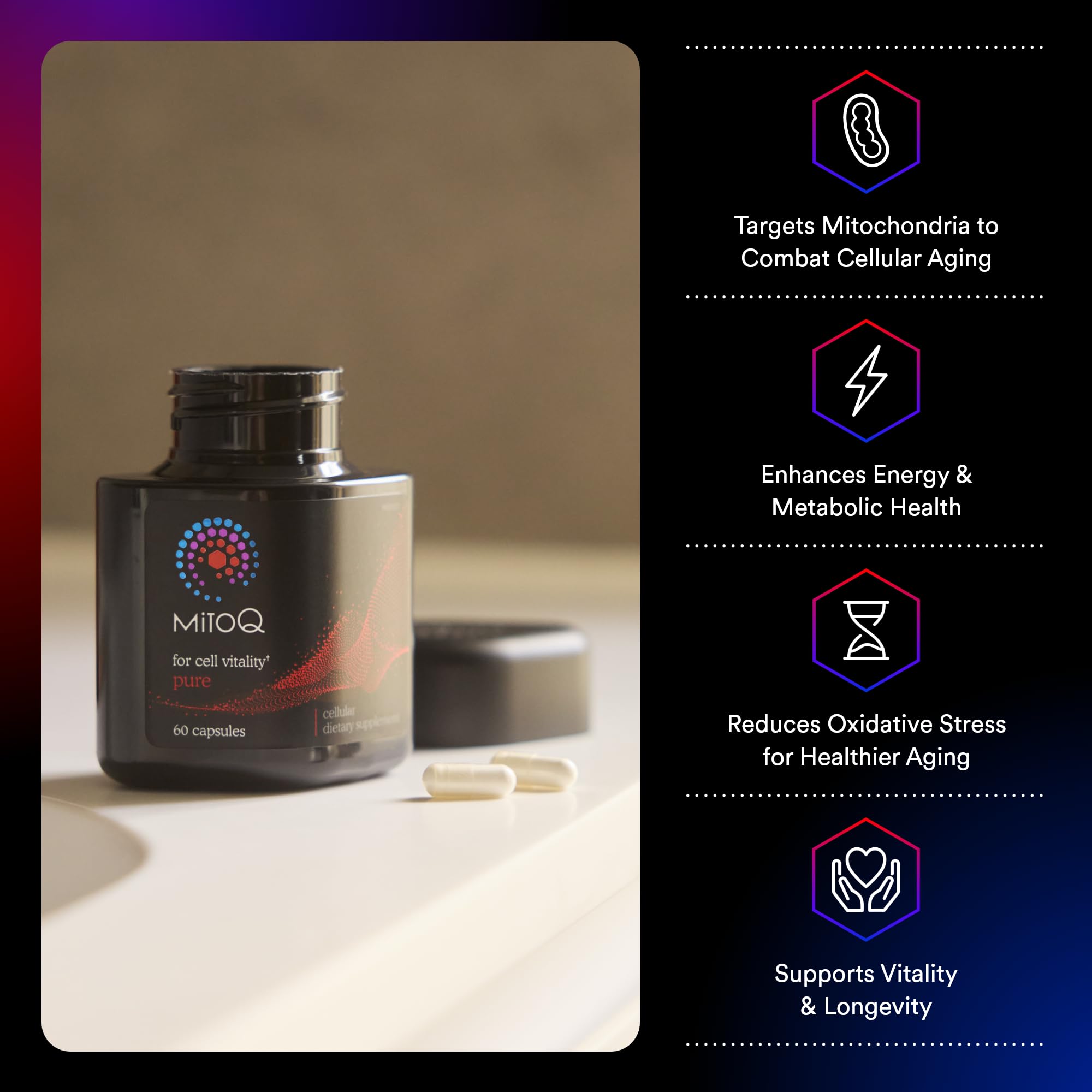 MitoQ Pure Advanced Mitochondria Supplement Superior Bioavailability to CoQ10 | Reduces Free Radical Damage for Healthy Aging, Metabolism, Heart Health, Energy, Strength & Mobility MitoQ Au supplements