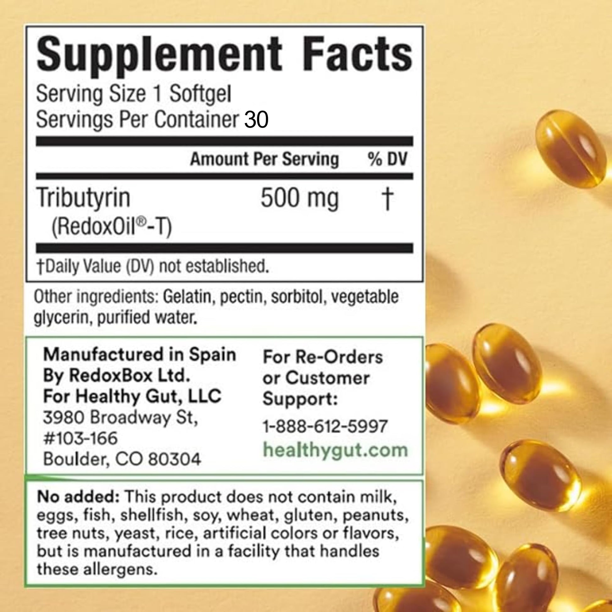 Healthy Gut Tributyrin-X | Most Bioavailable Butyrate Postbiotic for Gut Health & Leaky Gut Support | 99% Pure w/Zero Odor | 30 Softgels Healthy Gut Au supplements