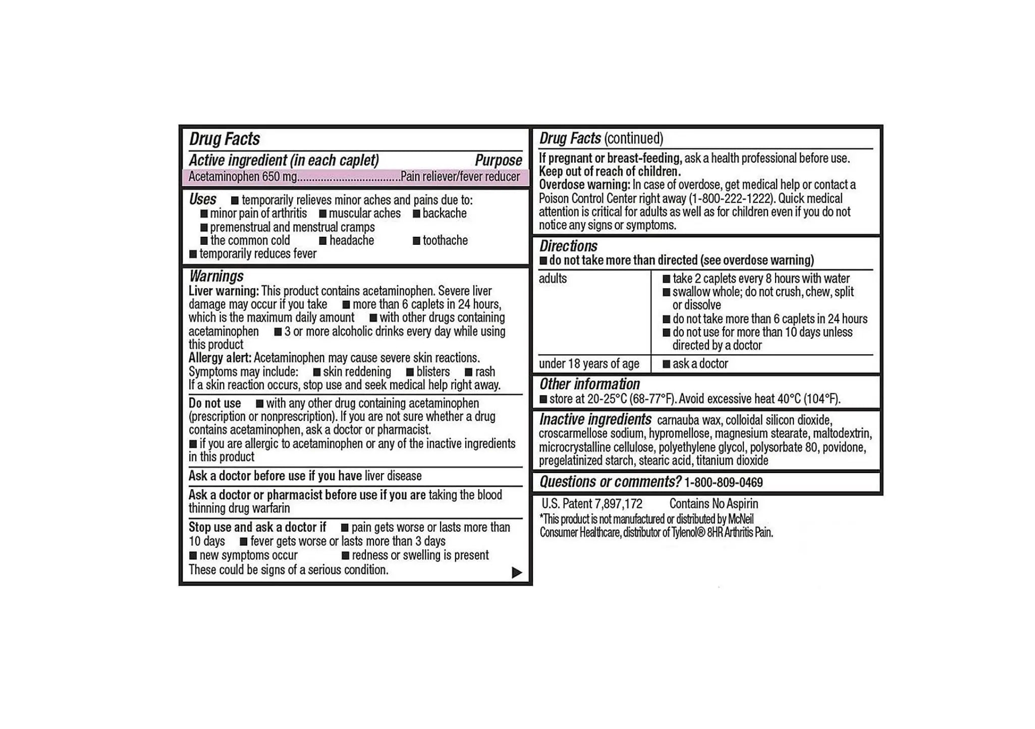 Compare to Tylenol Arthritis Pain Active Ingredient. - Member's Mark - Arthritis Pain Reliever, Extended Release, Acetaminophen 650 mg, 400 CapletsQ MEMBER´S MARK Au supplements