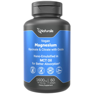 Naturalis Vegan Triple Magnesium Complex | Chelated Glycinate, Citrate & Oxide 1600mg Delivers 250mg Elemental Magnesium | Easily Absorbed for Stress, Muscle, Heart, Bone Support* | 60 Softgels Naturalis Au supplements