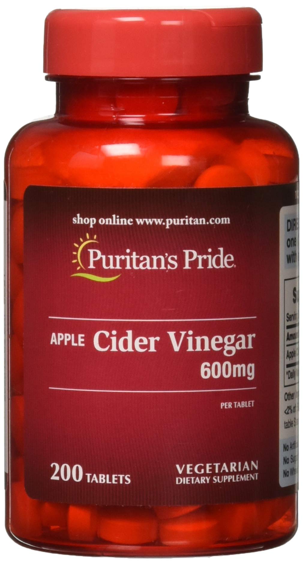 Puritan's Pride Apple Cider Vinegar 600 mg Tablets, 200 Count (Packing May Vary) Puritan's Pride Au supplements