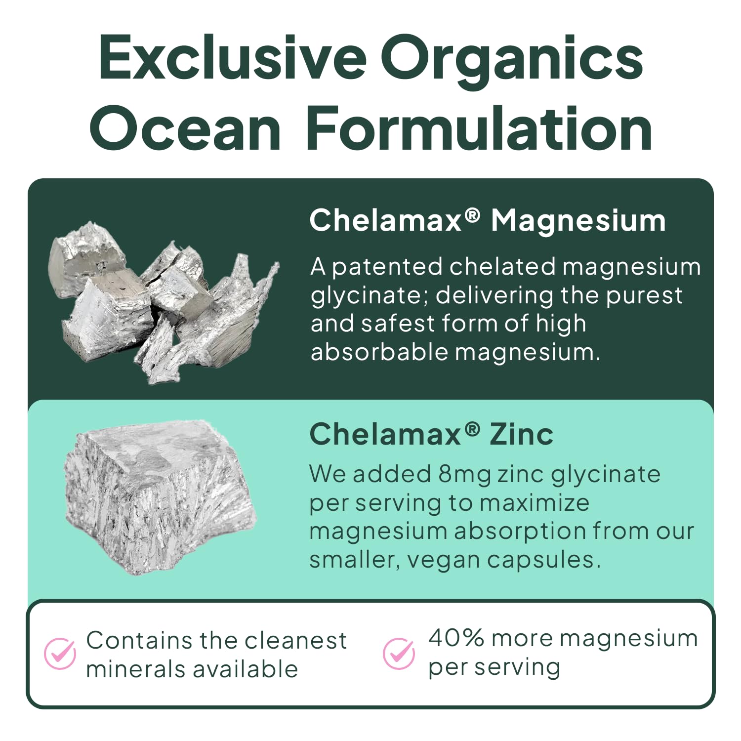 Organics Ocean Pure Magnesium Glycinate with Zinc - Maximum Strength Chelated Magnesium Supplement for Women and Men for Muscle Cramps and Sleep Support - 90 Capsule Organics Ocean Au supplements