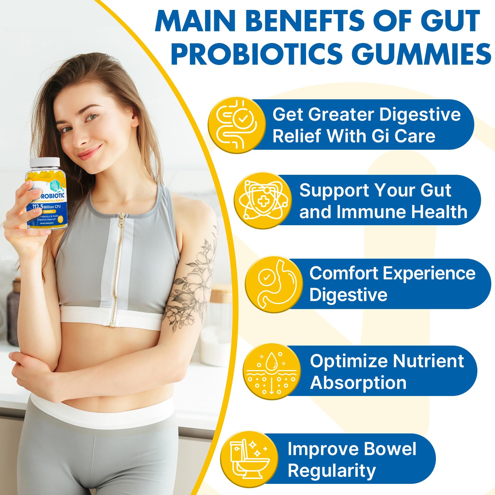 Gut Health & Probiotic Gummies, 112.5 Billion CFU, Sugar Free - 8 Strains + Prebiotics + Herbs - for Digestive, Immune, Diarrhea & Bloating - Gut Health for Women & Men, 60 Counts Probiotics Gummies VIOAFSLSE Au supplements
