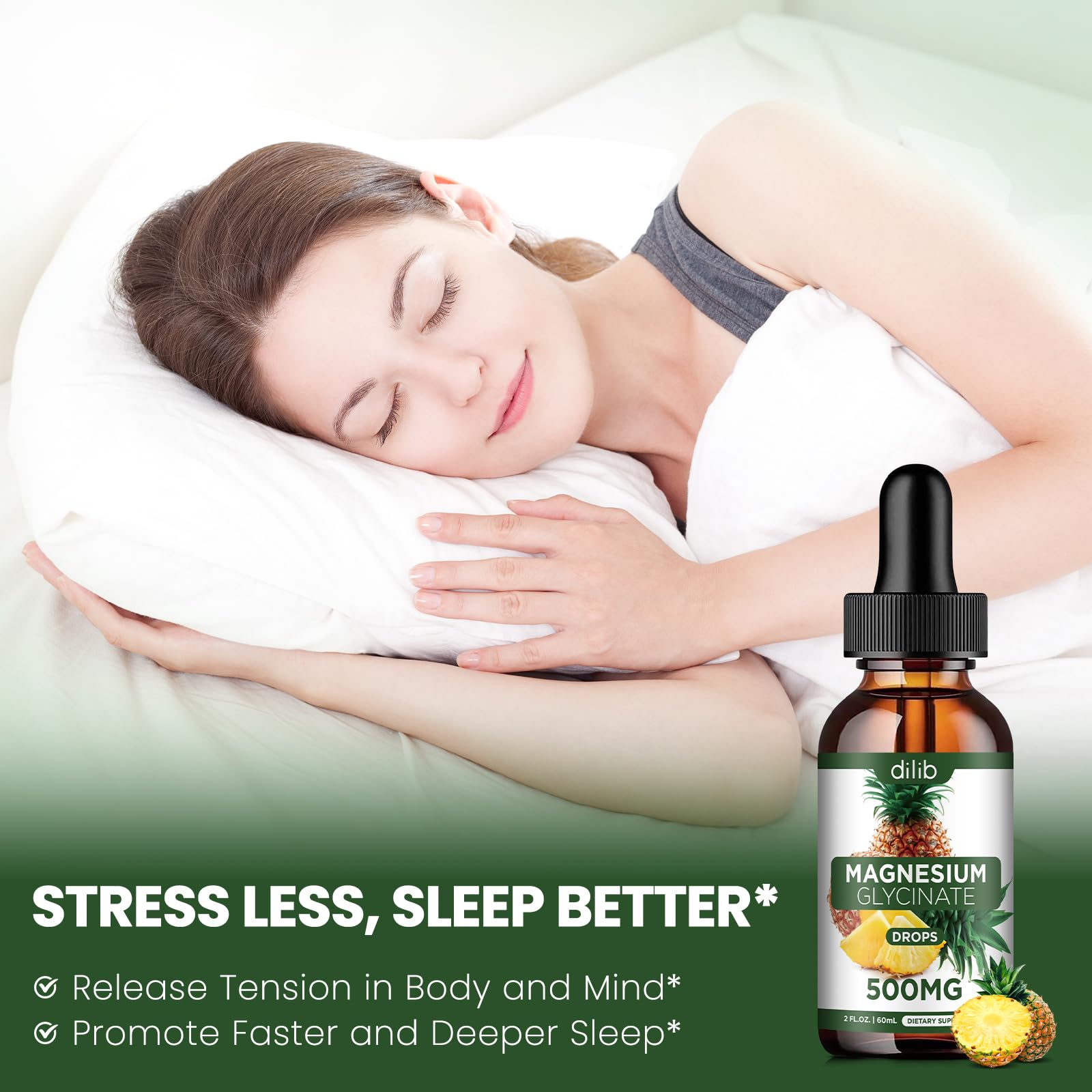 Magnesium Glycinate Supplement, Liquid Magnesium Glycinate Liquid Drops 500mg-Support Stress Relief, Relaxation, Mood, Sleep, Bone & Muscle-2 Fl Oz, Vegan, Pineapple Flavor dilib Au supplements