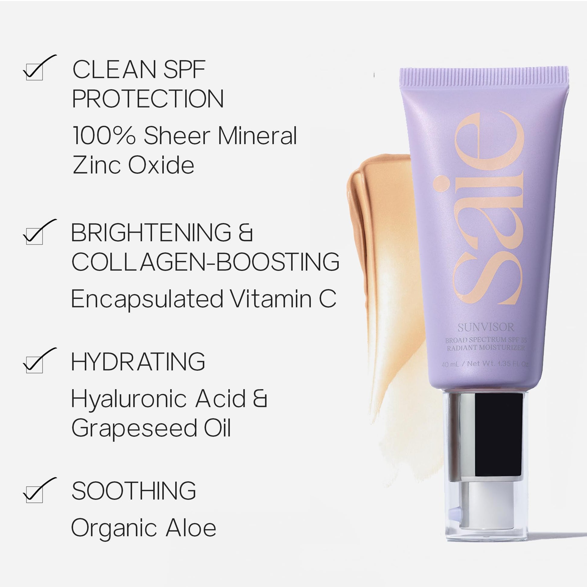 Saie Sunvisor Broad Spectrum Sunscreen Moisturizer SPF 35 - Hydrating Daily Face Sunscreen with 100% Sheer Mineral Zinc Oxide, Hyaluronic Acid + Vitamin C for Radiant, Dewy Skin (1.35 fl oz) Saie Au supplements