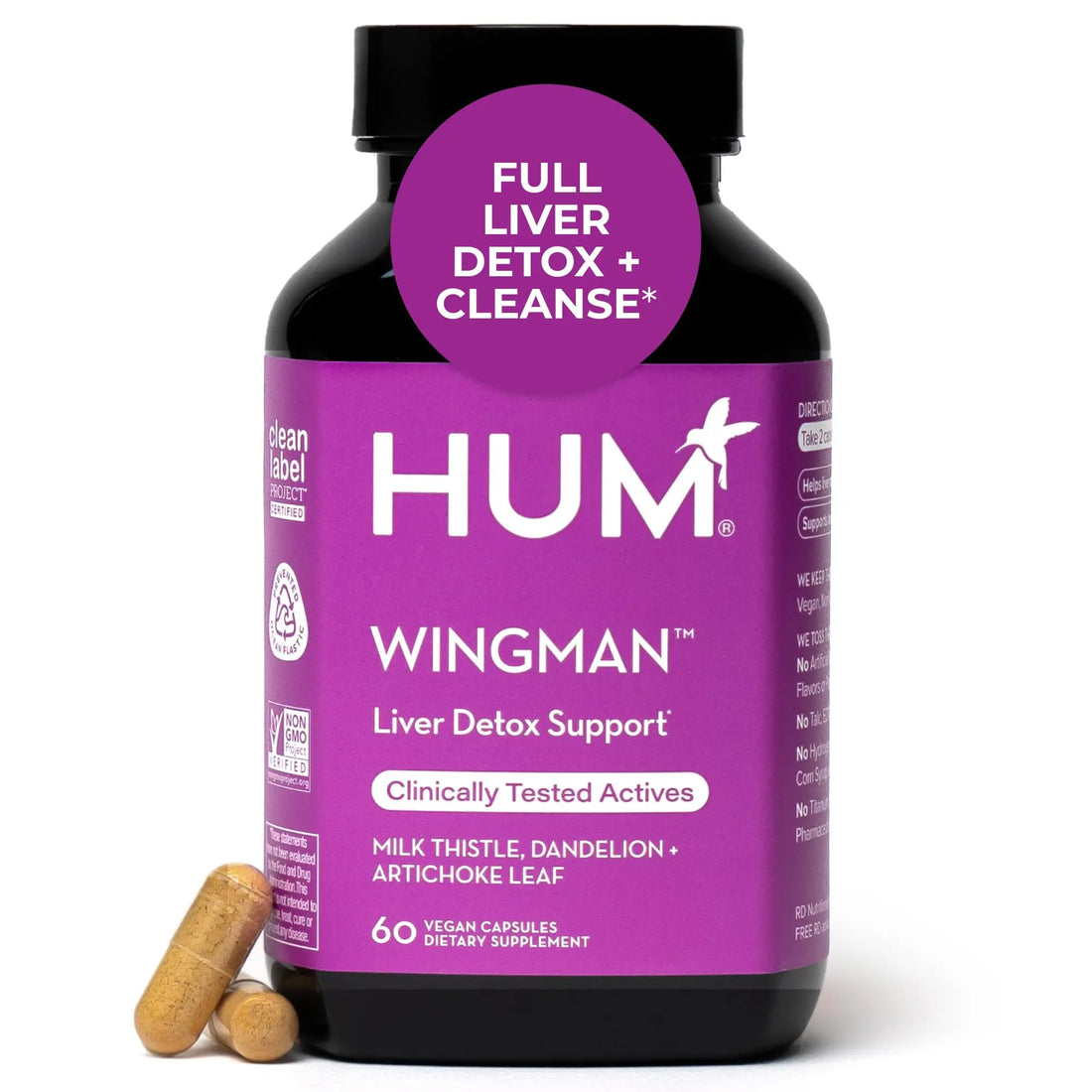 HUM Wing Man Liver Support Supplement with Milk Thistle, Dandelion Root Powder & Artichoke Leaf Extract For Liver Health & Function Support, Milk Thistle Supplement Helps Flush Out Toxins, 60 Capsules HUM uk supplements