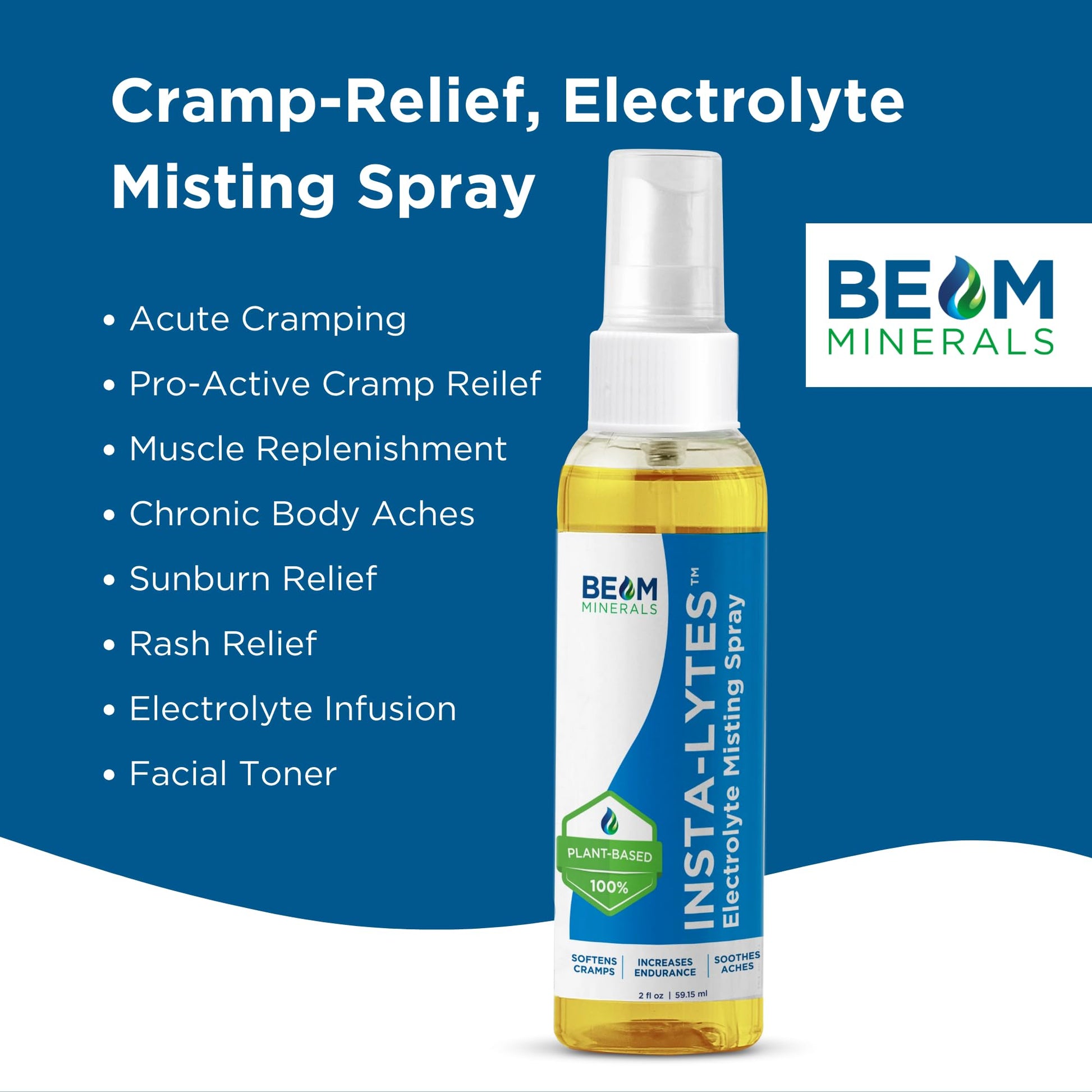 BEAM MINERALS Insta-Lytes | How to Stop Leg Cramps Immediately Electrolyte Misting Spray | Fulvic Acid Trace Minerals | Fast Micronutrients Supplements | 2 fl Oz BEAM MINERALS Au supplements