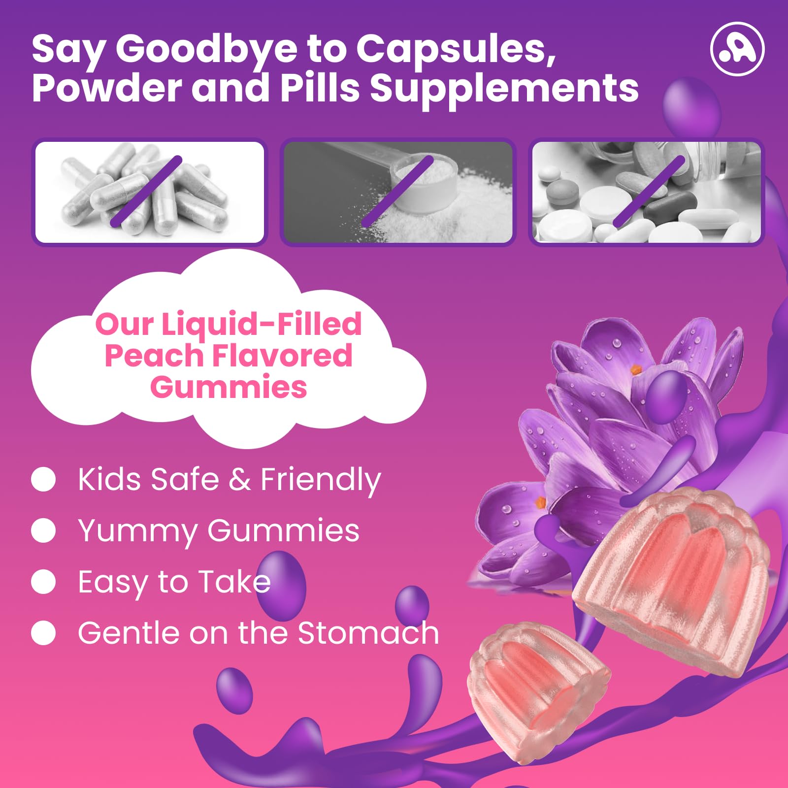Saffron Gummies for Kids Adults 88.5mg, 15-in-1 Saffron Supplements for Kids, with B6, B12, C, D3, Magnesium Glycinate, Zinc for Nerve, Rest, Focus, Sugar Free, Vegan, Non- GMO, Peach Flavor, 60 Count Aube'Azur Au supplements