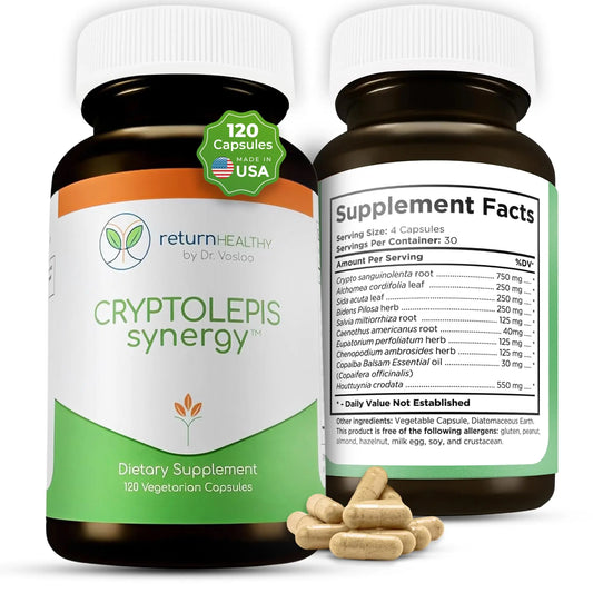 Return Healthy Cryptolepis Synergy, Immune Support Vitamins, Immune System Booster for Adults, Liver, Lymphatic, & Immune Support Supplement, Supports Lyme & Natural Parasite Defense, 120 Capsules Return HealthyAU supplements