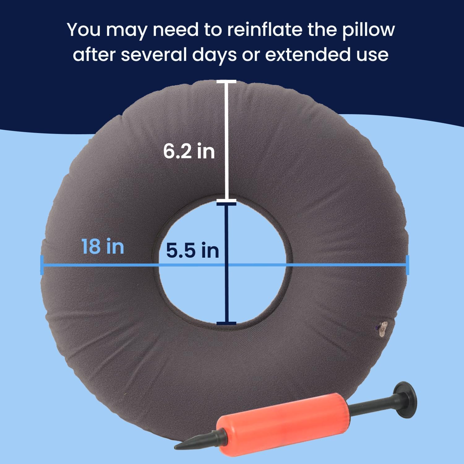 Dr. Frederick’s Original Inflatable Donut Pillow - 18" Seat Cushion for Tailbone Pain, Hemorrhoids & Bed Sores – Doctor-Developed for Postpartum, Prostatitis & Travel - Odor-Free, Durable Vinyl - Gray Dr. Frederick's Original Au supplements