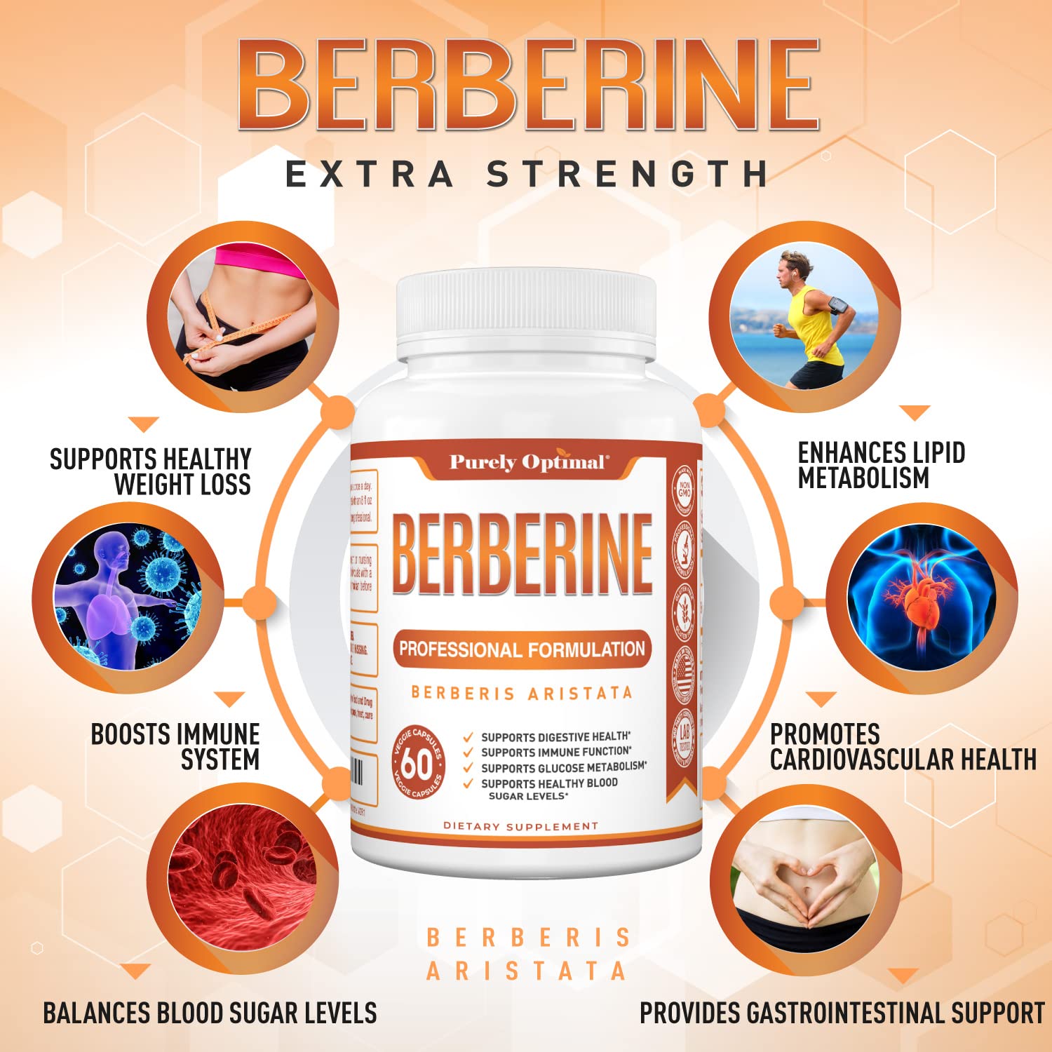 Purely Optimal Premium Berberine Supplement - 1200mg Berberine HCl, Non-GMO Purely Optimal Au supplements