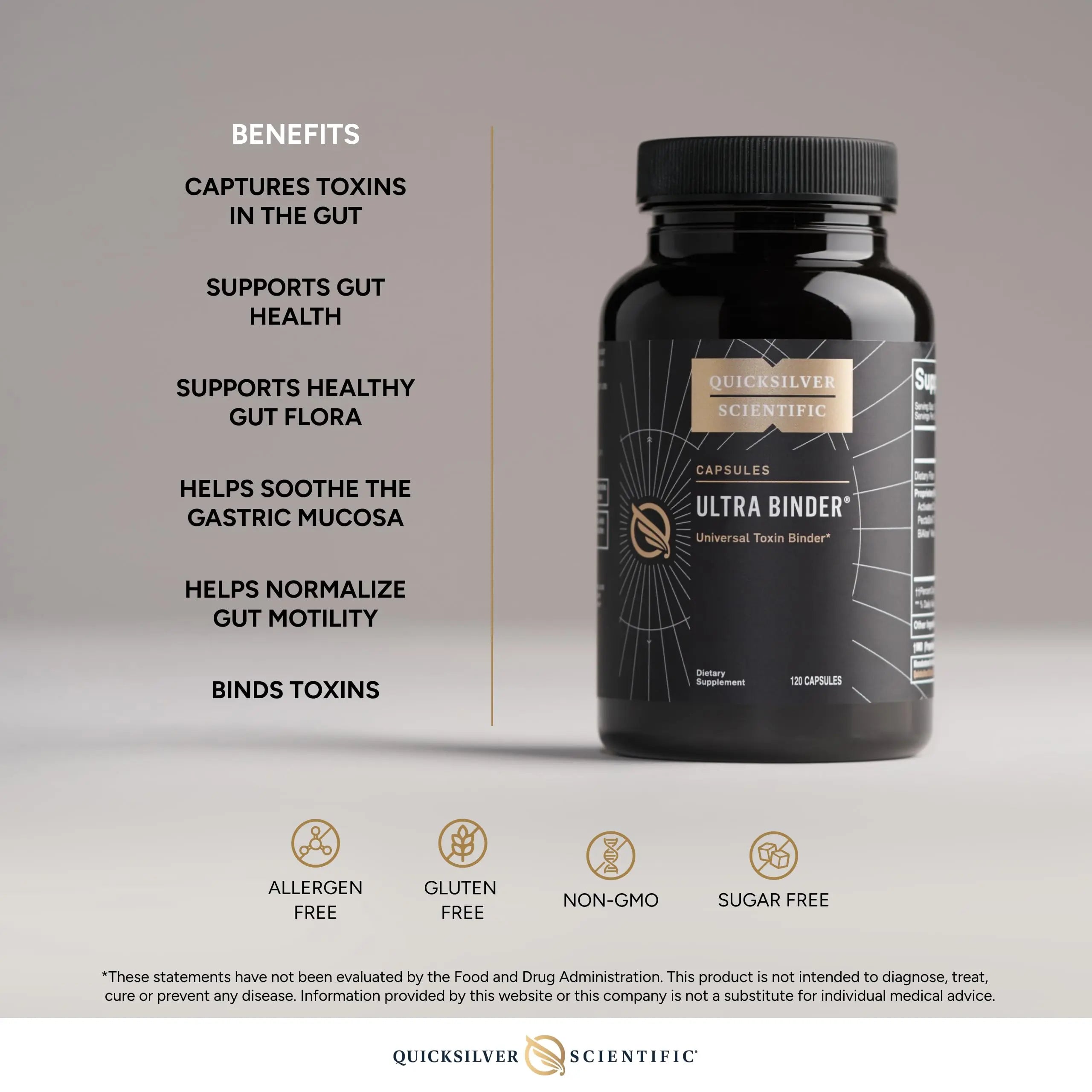 Quicksilver Scientific Ultra Binder - Multi Toxin Binder with Bentonite Clay Powder, Zeolite Detox & Charcoal - Supplement for Gut Support & The Body's Toxin Removal Process (120 Capsules) Quicksilver Scientific Au supplements