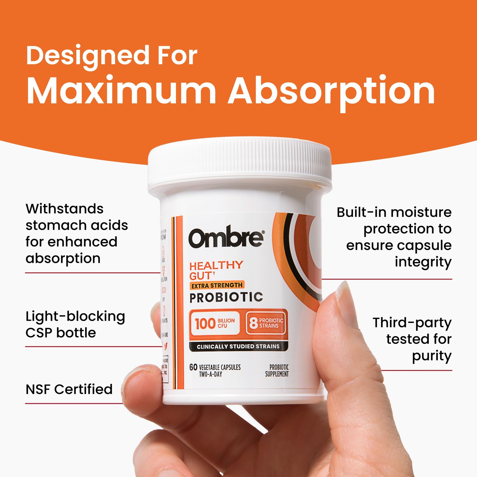 Ombre Healthy Gut Probiotics for Digestive Health 100 Billion CFU - Prebiotics and Probiotics for Women & Men with Lactobacillus Acidophilus & Digestive Enzymes, Gut Health Support, Vegan, 30 Servings Ombre Au supplements