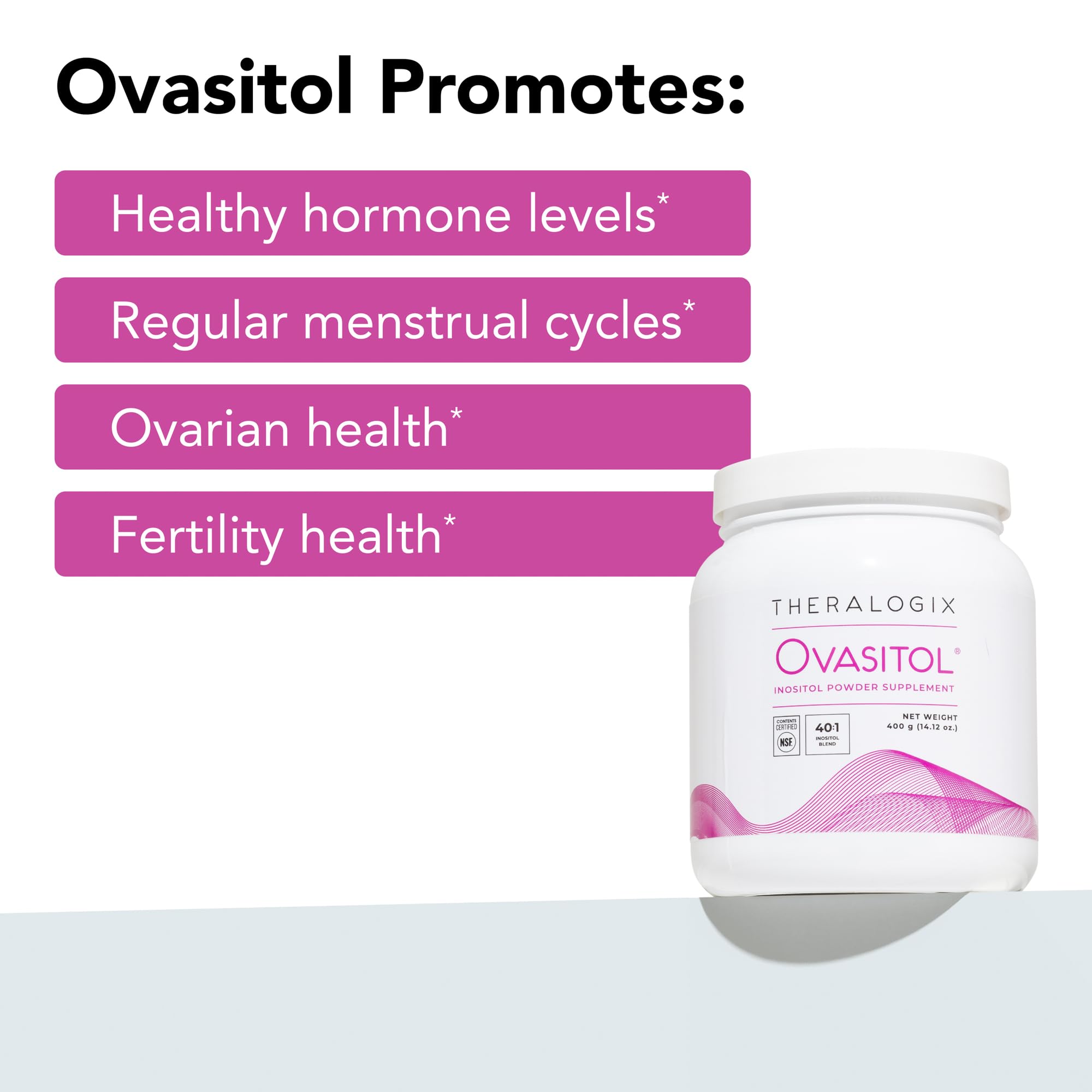 Theralogix Ovasitol Inositol Powder - 90-Day Supply - Myo-Inositol & D-Chiro Inositol for Hormone Balance & Ovarian Function Support* - NSF Certified - 400 g (180 Servings) Theralogix Au supplements