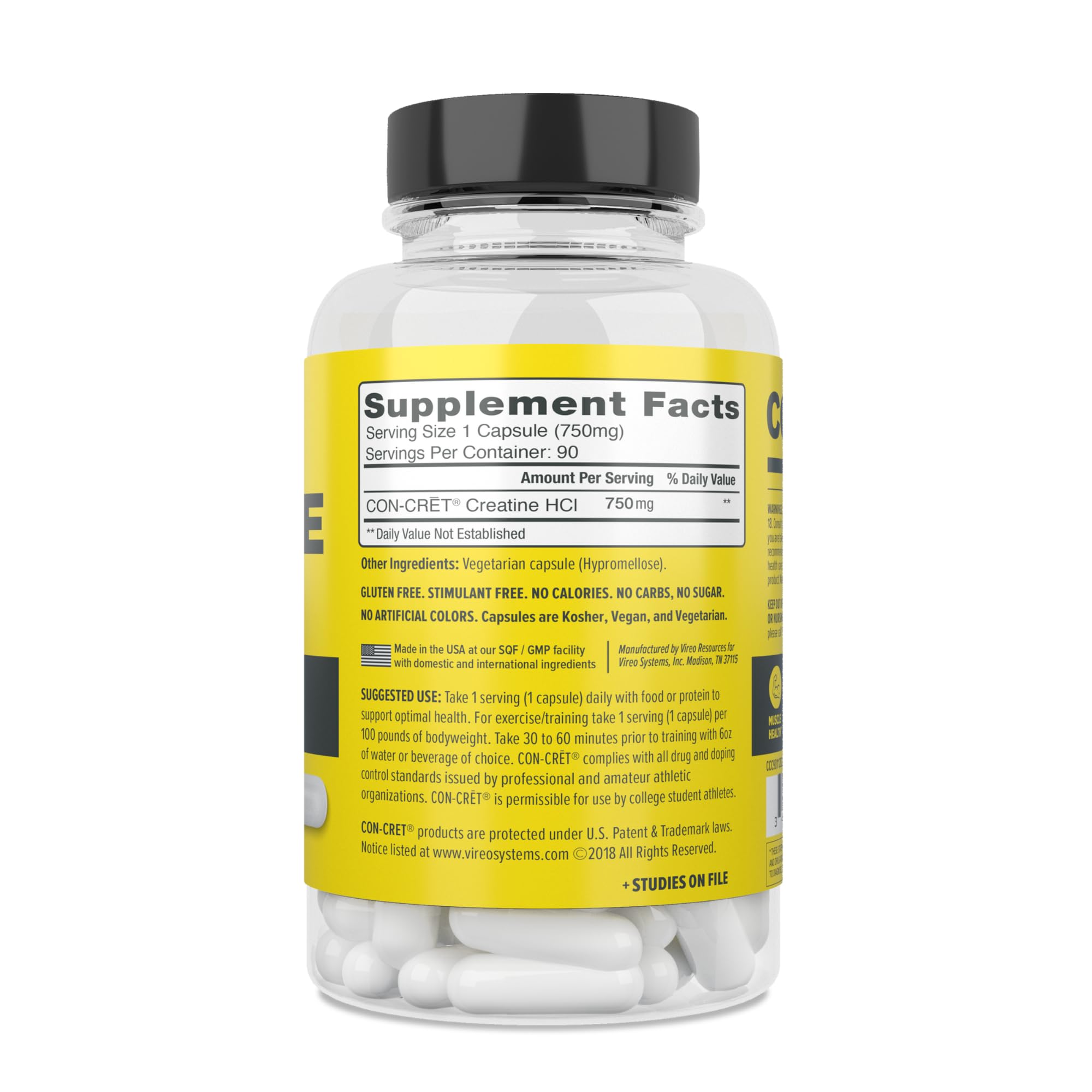 CON-CRET Creatine HCl Capsules | Muscle, Cognitive, Cellular Energy Support | No Bloating or Cramps | USA Made & NSF Certified | Creatine Pills (90 ct) CON-CRET Au supplements