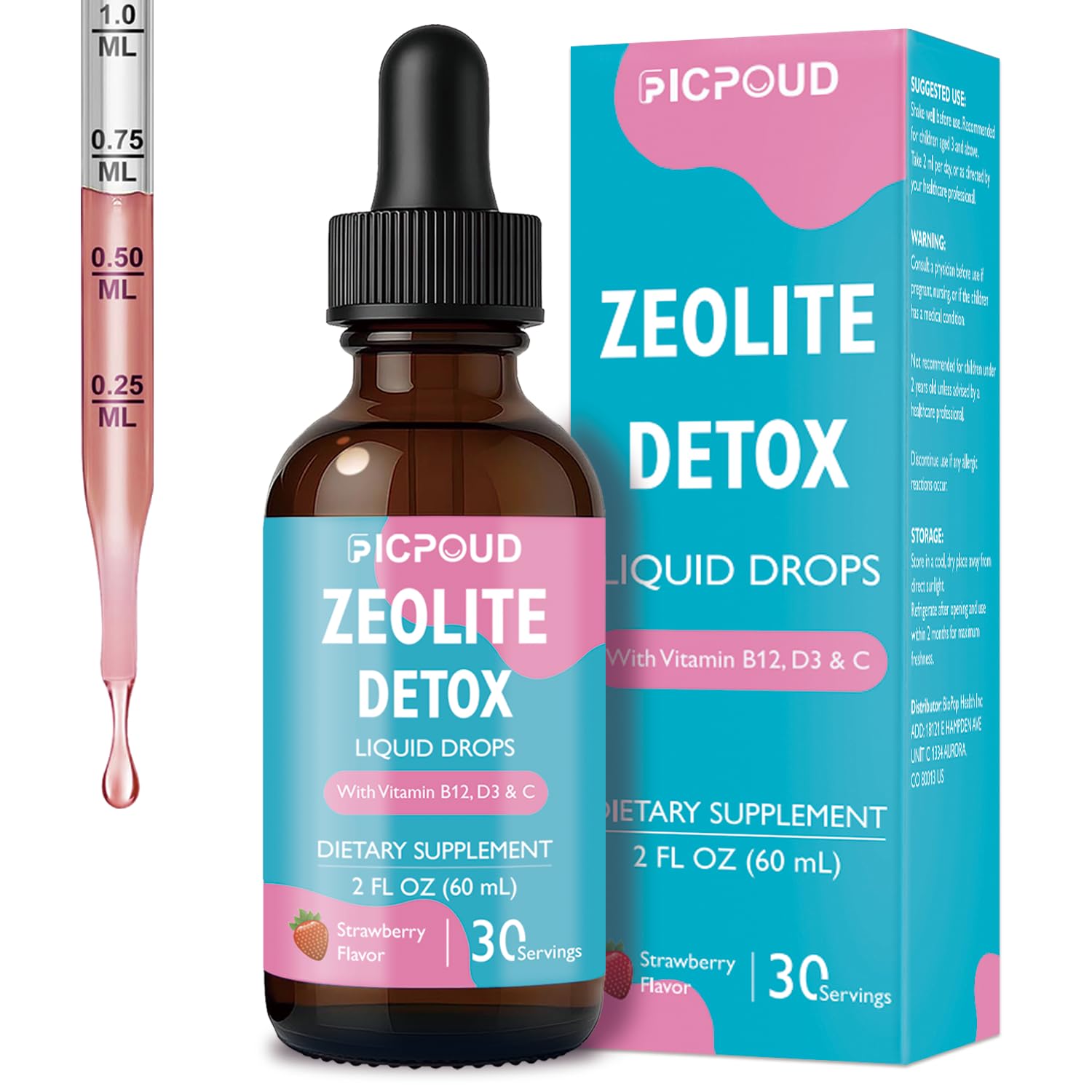 Ficpoud Zeolite Detox for Kids & Adults – Pure Zeolite clinoptilolite Liquid Drops with Vitamin B12, C & D3 – Gentle Daily Cleanse for Gut, Immune, Energy & Speech Support, Strawberry Flavor, 2 Fl Oz Ficpoud Au supplements