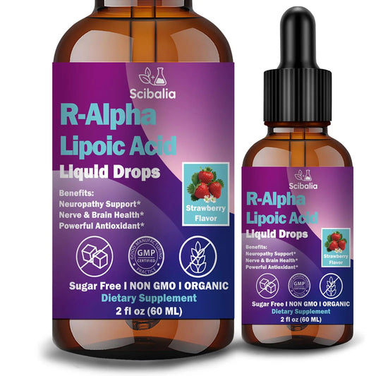 R Alpha Lipoic Acid 600mg Liquid Drops for Neuropathy, Advanced 11-in-1 Stabilized R-ALA Supplement w. Benfotiamine Acetyl L-Carnitine Vitamin C E for Antioxidant Nerve Brain Energy Health Non GMO ScibaliaAU supplements