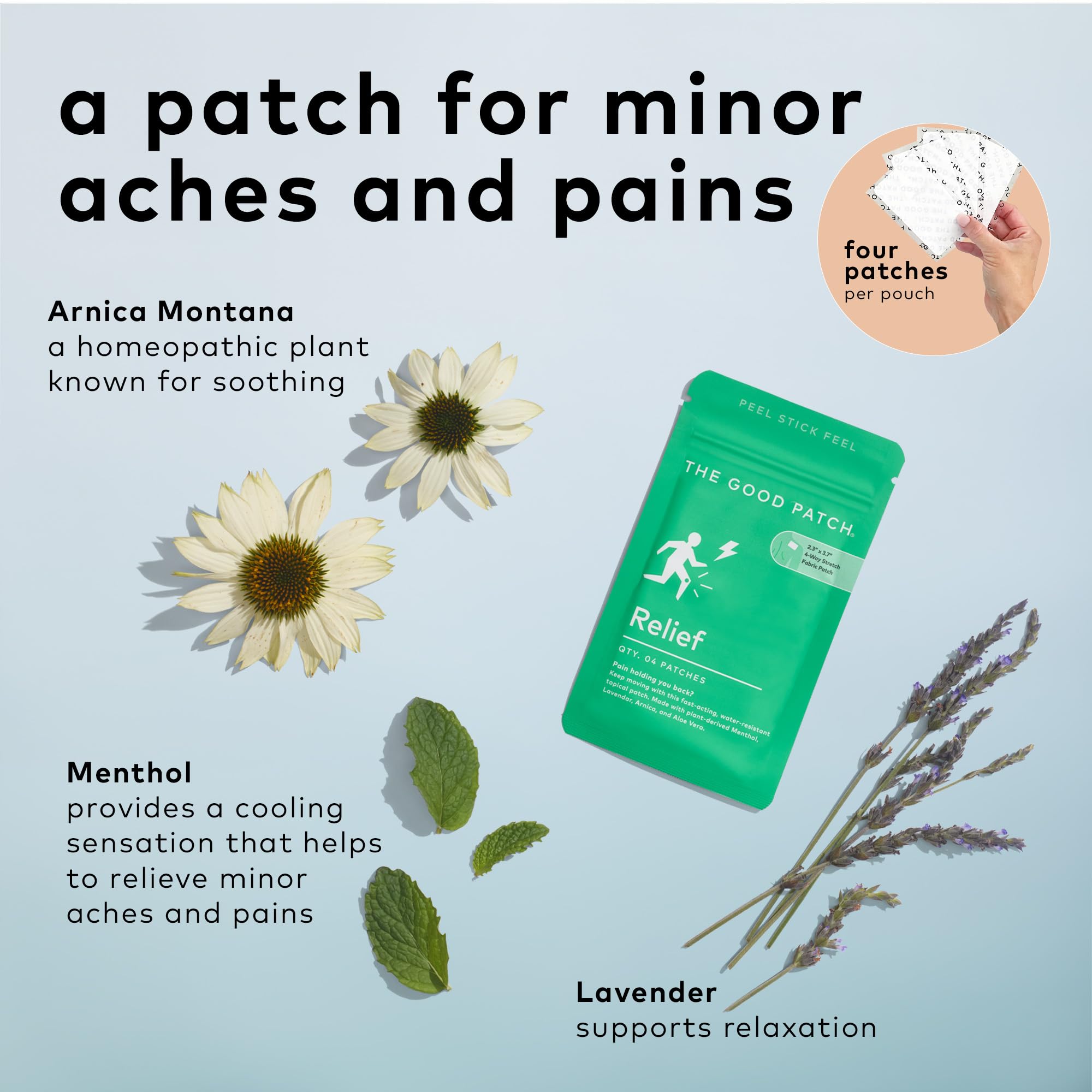 The Good Patch Muscle Pain Relief Patches, Natural Patch with Menthol, Lavender, Arnica and Aloe Vera, Sustained Release, Plant Powered Wearable Wellness, For Back, Neck, Arms, Legs (16 Total Patches) The Good Patch Au supplements