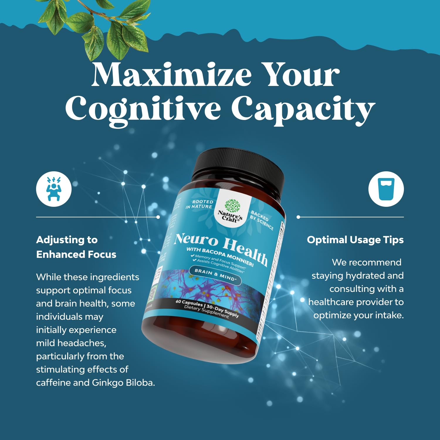 Nootropic Brain Supplement for Memory and Focus Support - Vitamins for Mental Support & Clarity with Bacopa Monnieri, VIT A, B6, Riboflavin, Niacin, Thiamin & Folate - Cognitive Complex - 60 Count Natures Craft Au supplements