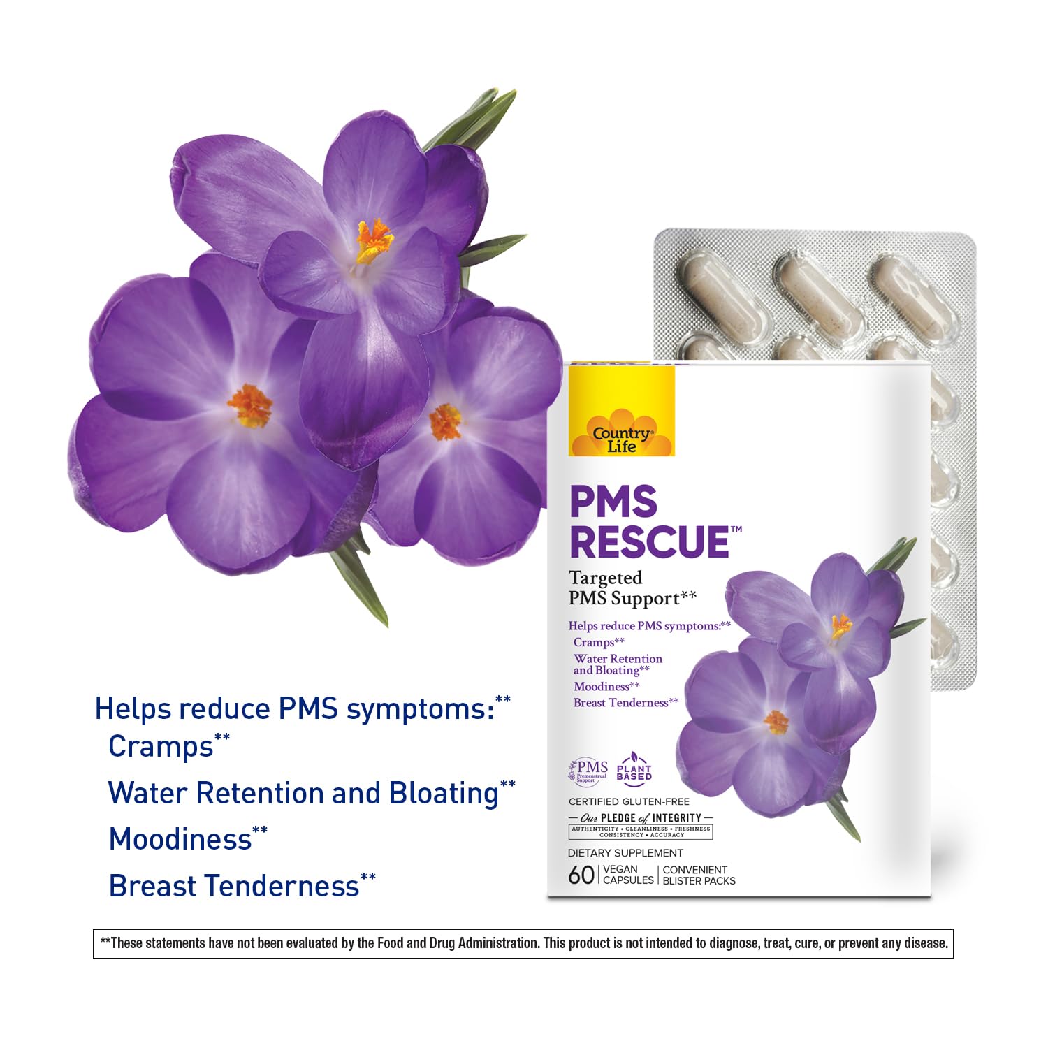 Country Life PMS Rescue – PMS Support Supplement for Women, Menstrual Cycle Support, Helps Support Mood, Bloating & Cramps, Herbal & Nutrient Blend, Vegan Capsules, 60 Count Country Life Au supplements