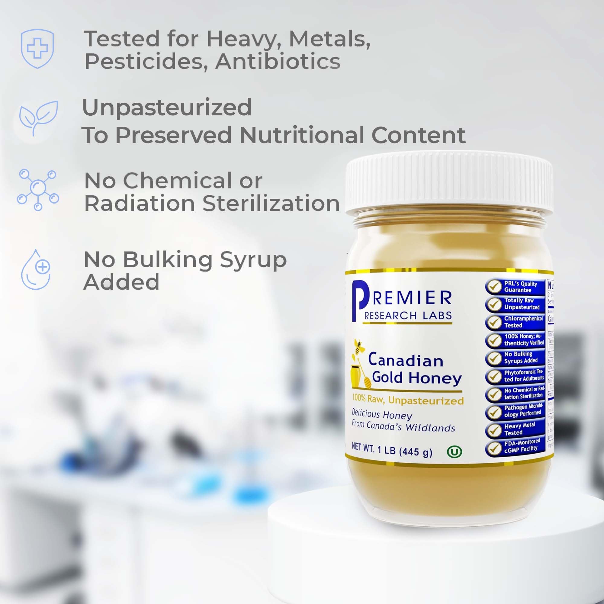 Premier Research Labs Canadian Gold Honey - Raw Honey, Pure Honey, Raw Unpasteurized Honey, Unfiltered, 100% Pure, Sugar-Free, Unprocessed Wildflower Honey - 1 lb Jar Premier Research Labs Au supplements
