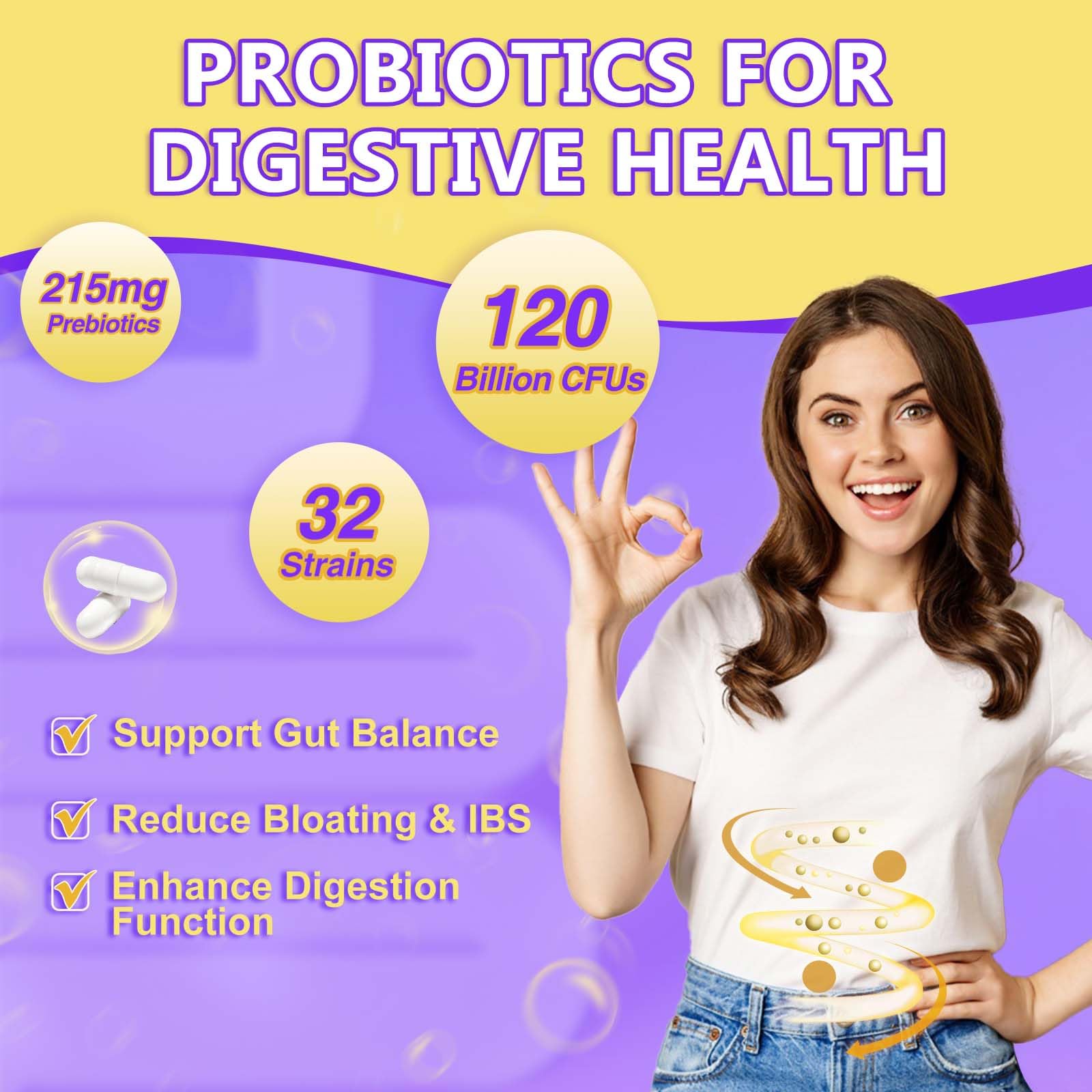 Probiotics for Women & Men Digestive Health，120 Billion CFUs, Prebiotics and Probiotics for Gut Health, D3, Zinc & Immune Support Herbs, Detox Cleanse, 45 Day - 3 Month Supply DRFOSTER Au supplements