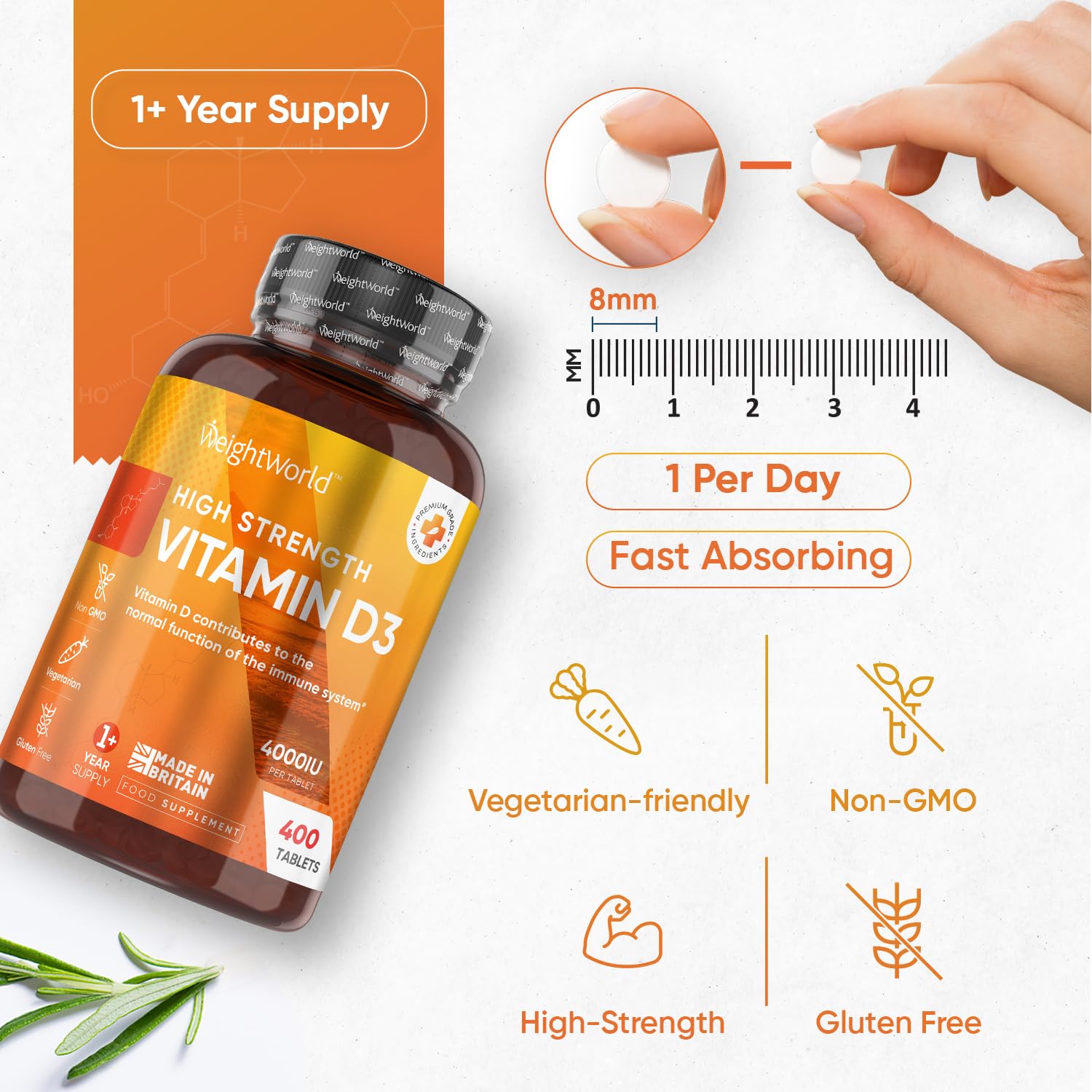 Vitamin D3 4000 IU – 400 High Strength Vitamin D Tablets (1+ Year Supply) – Vegetarian WeightWorld Au supplements