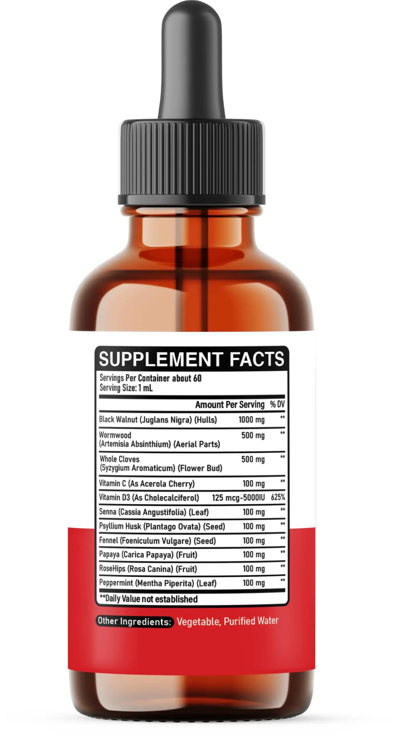 DEDICAD 11in1 Black Walnut Wormwood Cloves Liquid Drops with Cloves Buds, Senna Leaf, Psyllium Husk, Fennel Seed, Papaya Leaf and More - 2 oz Fl - 60 Days - Strawberry Flavor DEDICAD Au supplements