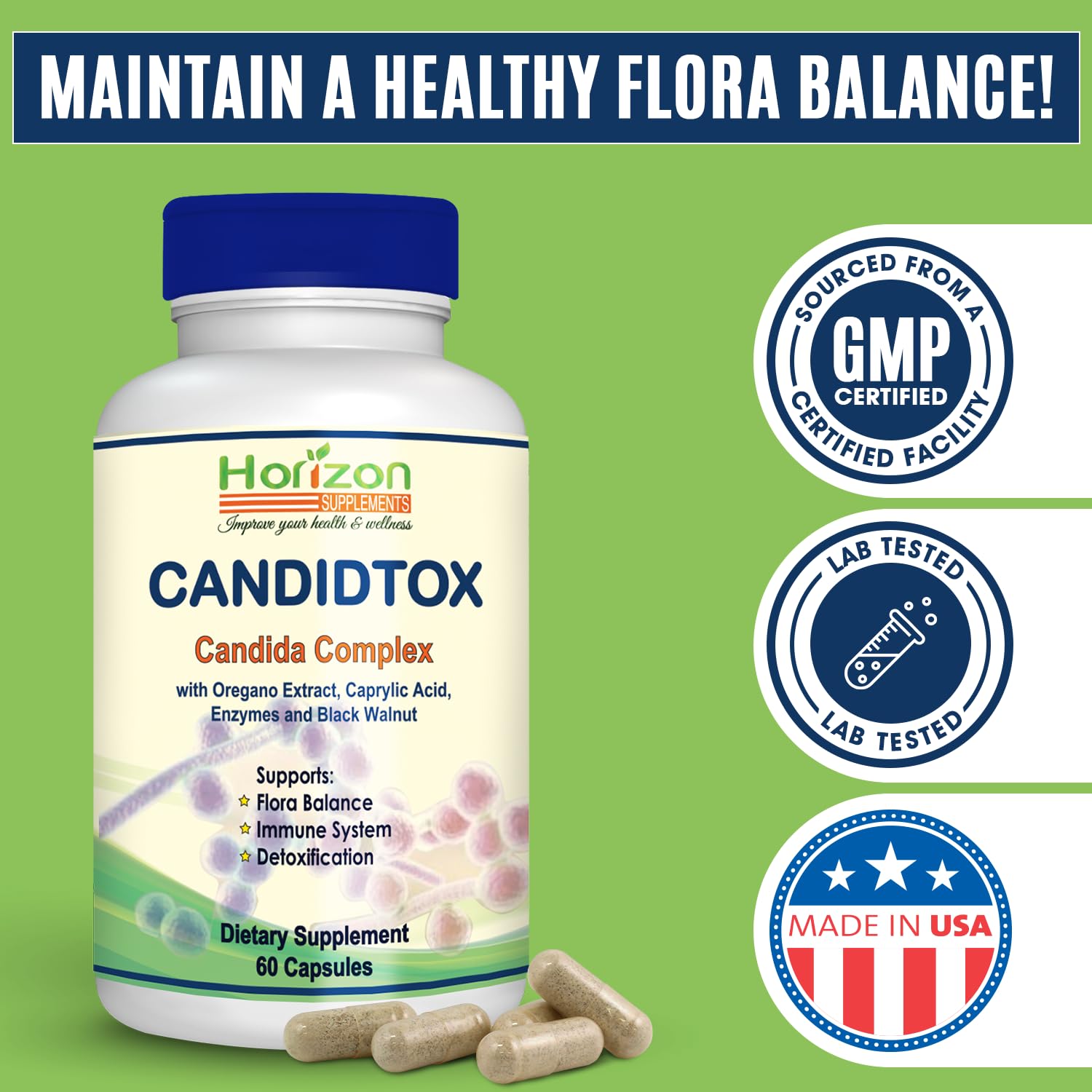 Candida Cleanse Support and Detox with Natural Herbs, probiotics and Oregano Oil Horizon Supplements Au supplements