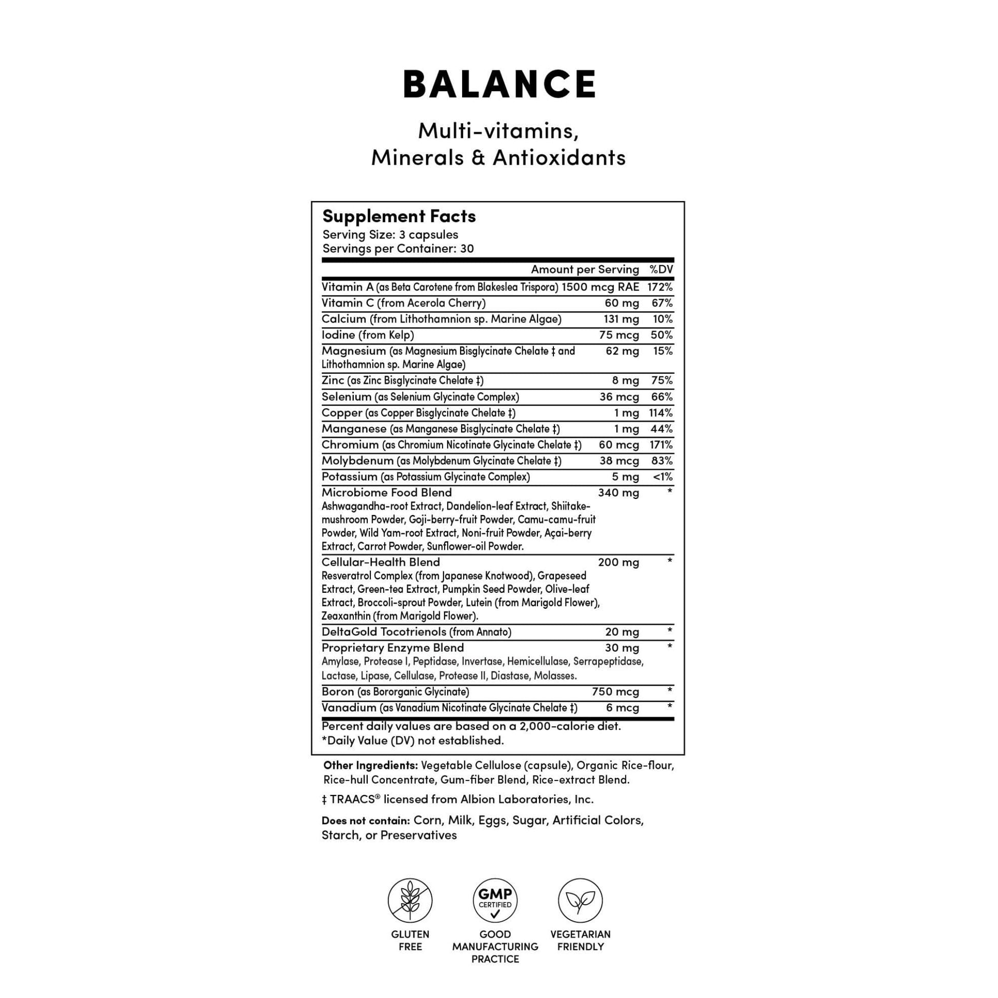 Tranont Balance | 90 Count | Multi-Mineral & Vitamin Capsules for Adults | Vitamin C, A, and E Magnesium, Zinc, Calcium, and Iodine | Boosts Immunity, Energy, and Digestion | Gluten Free, Vegetarian Tranont Au supplements