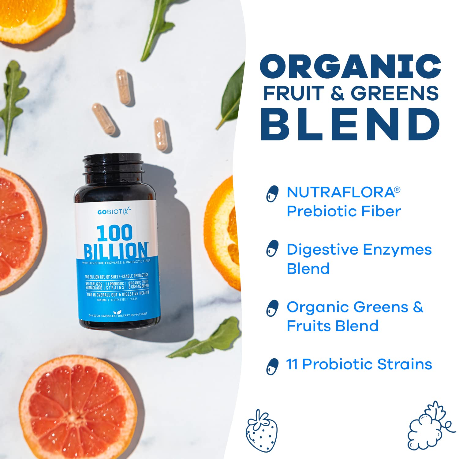 100 Billion - Probiotics and Prebiotics Supplement Pills - Digestive Enzymes and Prebiotic GOBIOTIX Au supplements