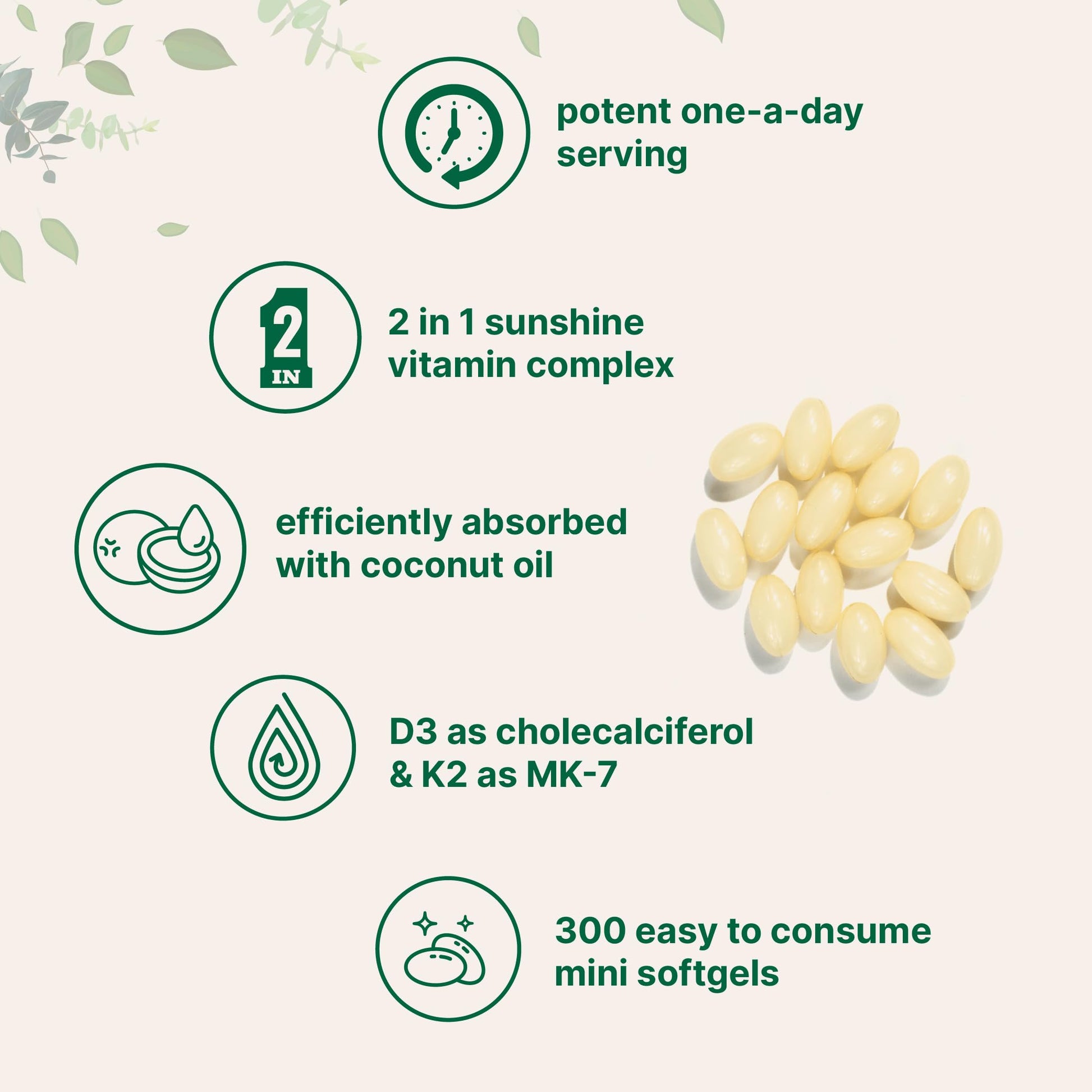 Vitamin D3 5000 IU Plus K2 (MK-7) 100 mcg, 300 Virgin Coconut Oil Softgels Micro Ingredients Au supplements