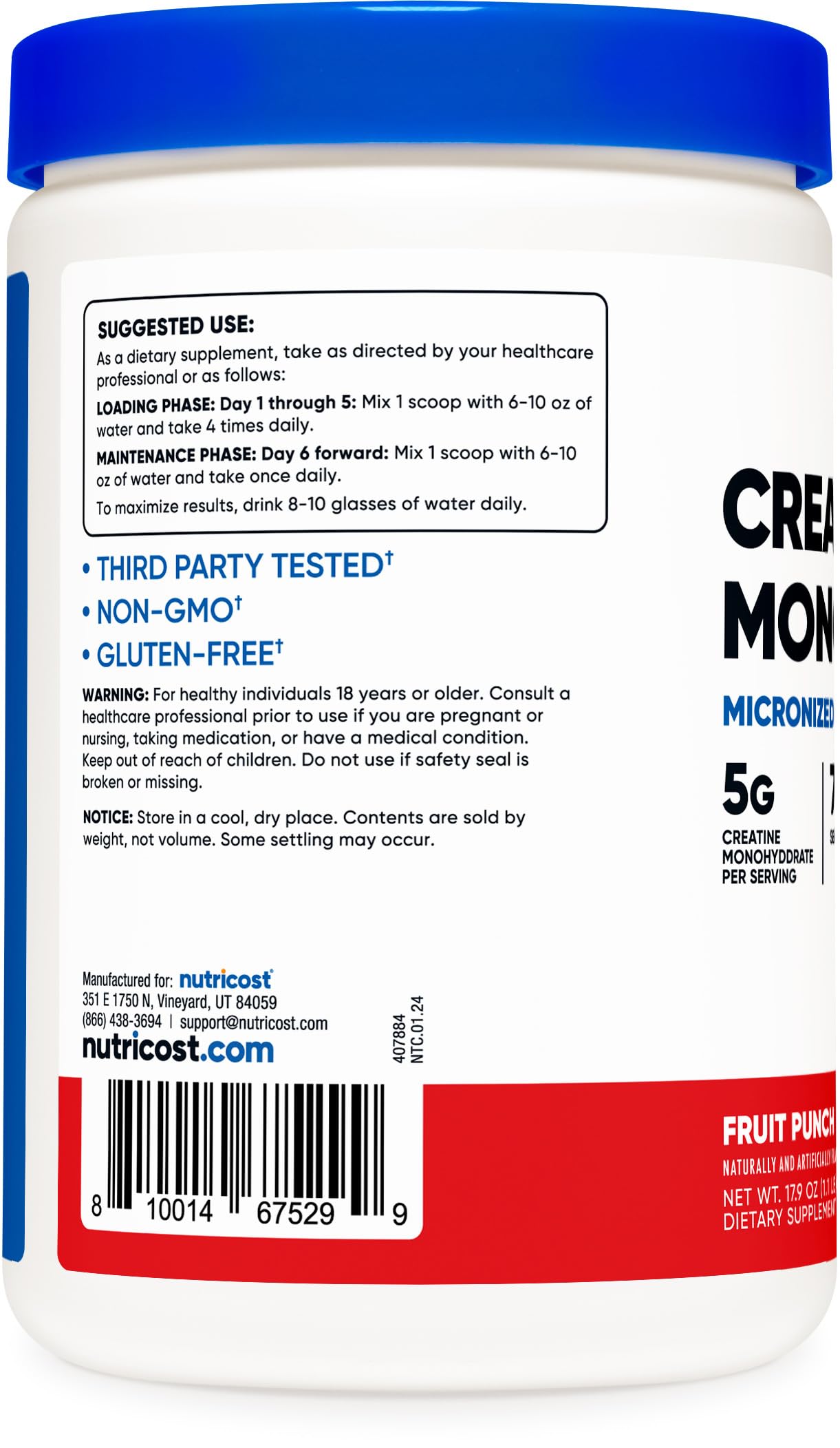 Nutricost Creatine Monohydrate Powder (Fruit Punch, 500 Gram) Nutricost Au supplements