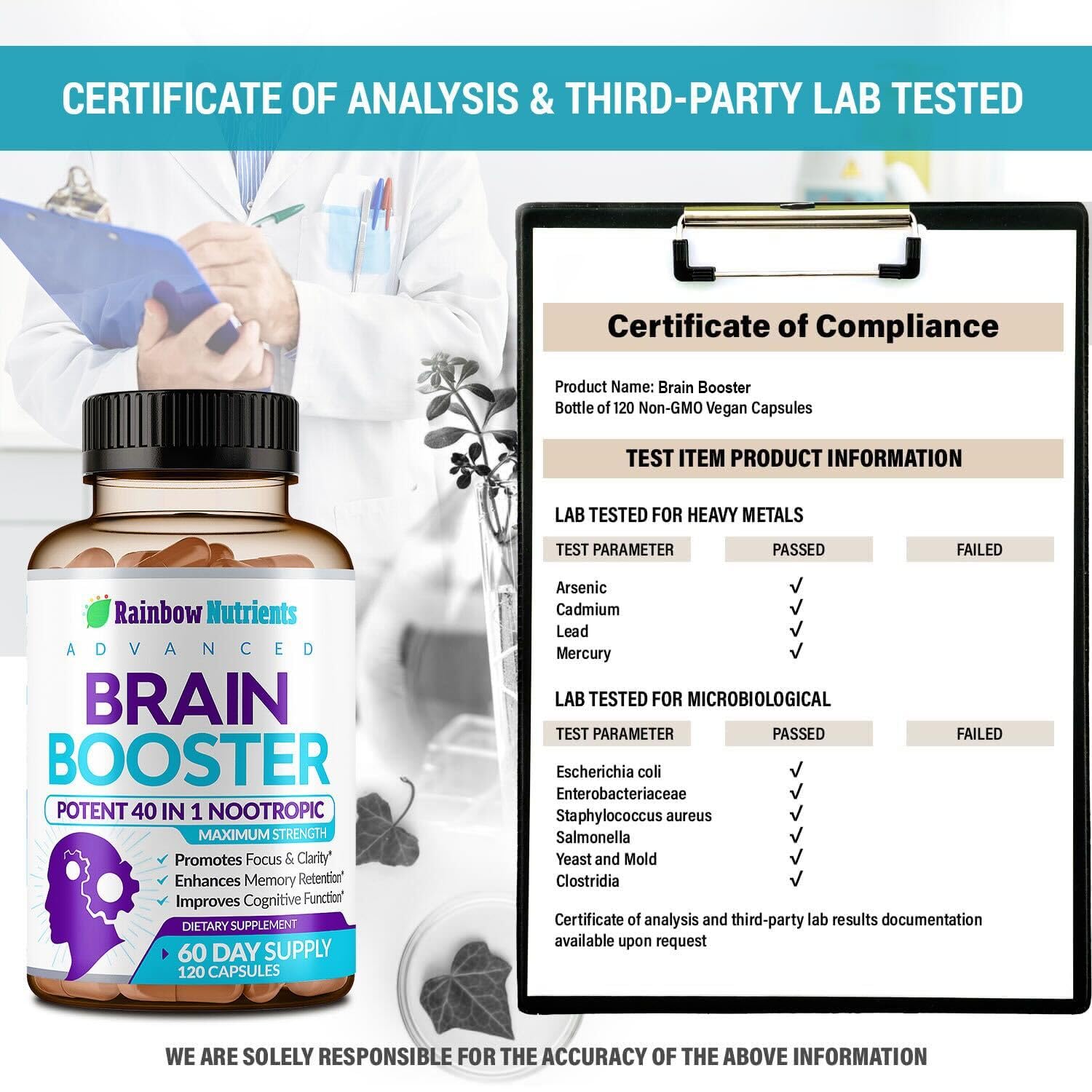 40-in-1 Brain Booster Supplements for Memory, Focus, Clarity, Energy, Performance Rainbow Nutrients, LLC Au supplements