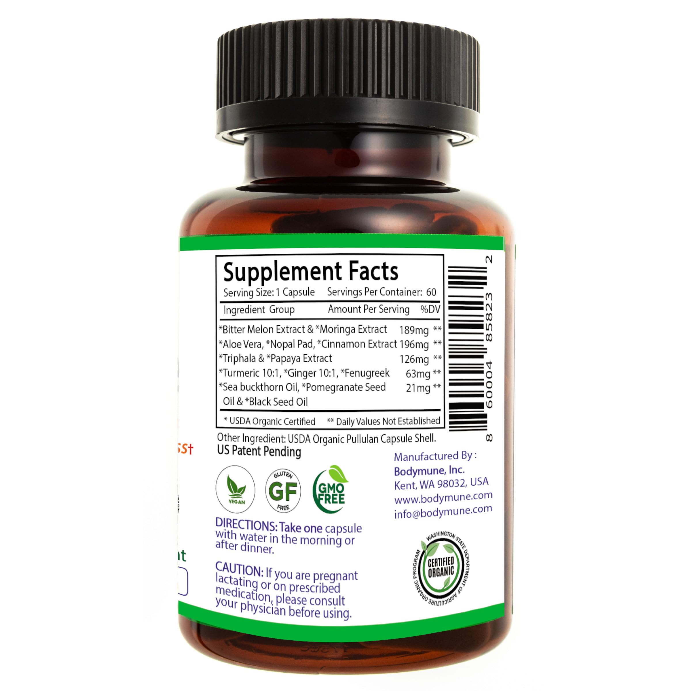 Bodymune USDA Organic Blood Sugar Blend | Supports Healthy Metabolism* | with Bitter Melon, Moringa, Aloe Vera, Nopal, Papaya Extracts & More | 60-Day Supply | Vegan & Non-GMO | USA-Made Bodymune Au supplements