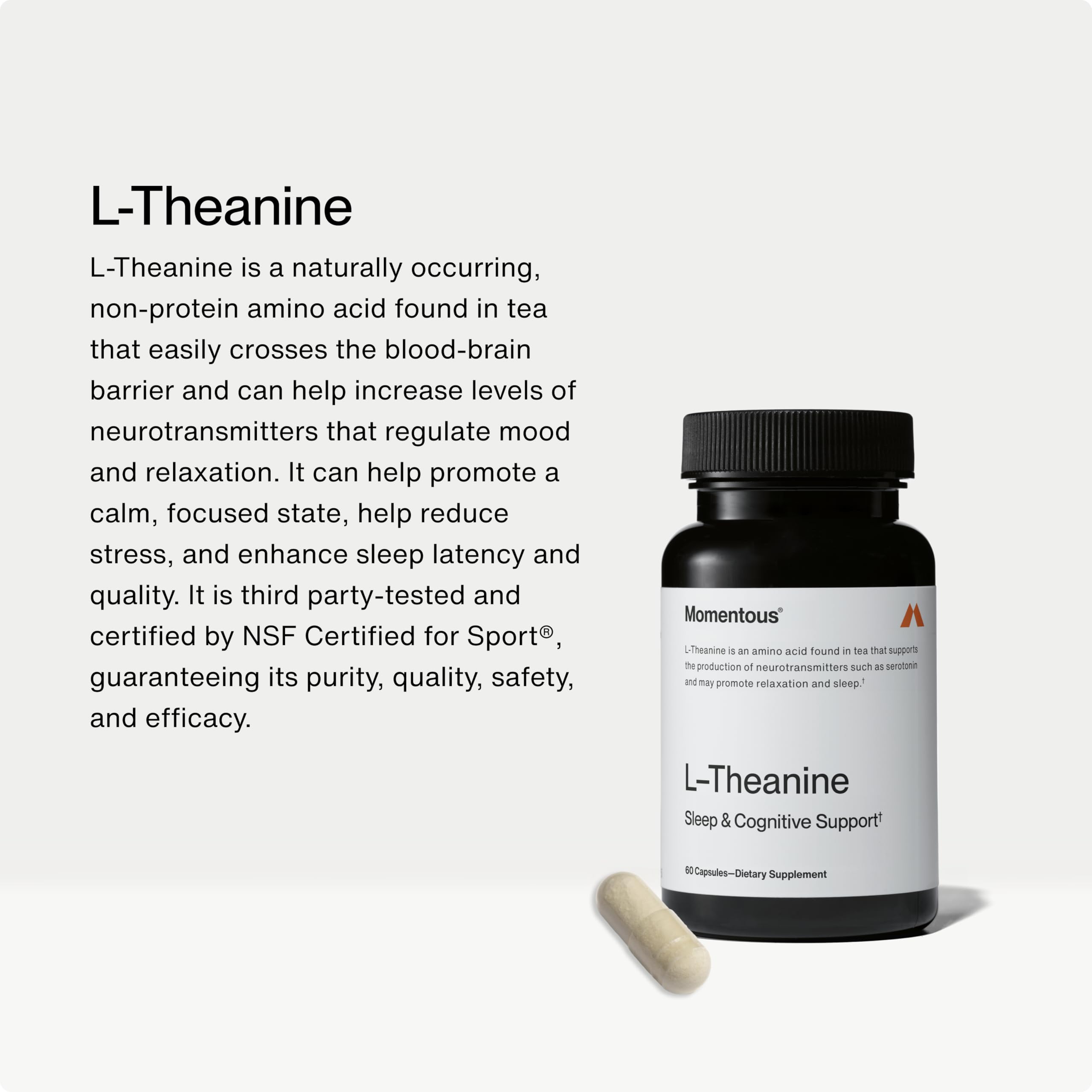 Momentous L-Theanine Supplement - 200 mg Capsules to Promote Relaxation & Focus - NSF Certified for Sport - GMO- & Gluten-Free - 60 Servings Momentous Au supplements