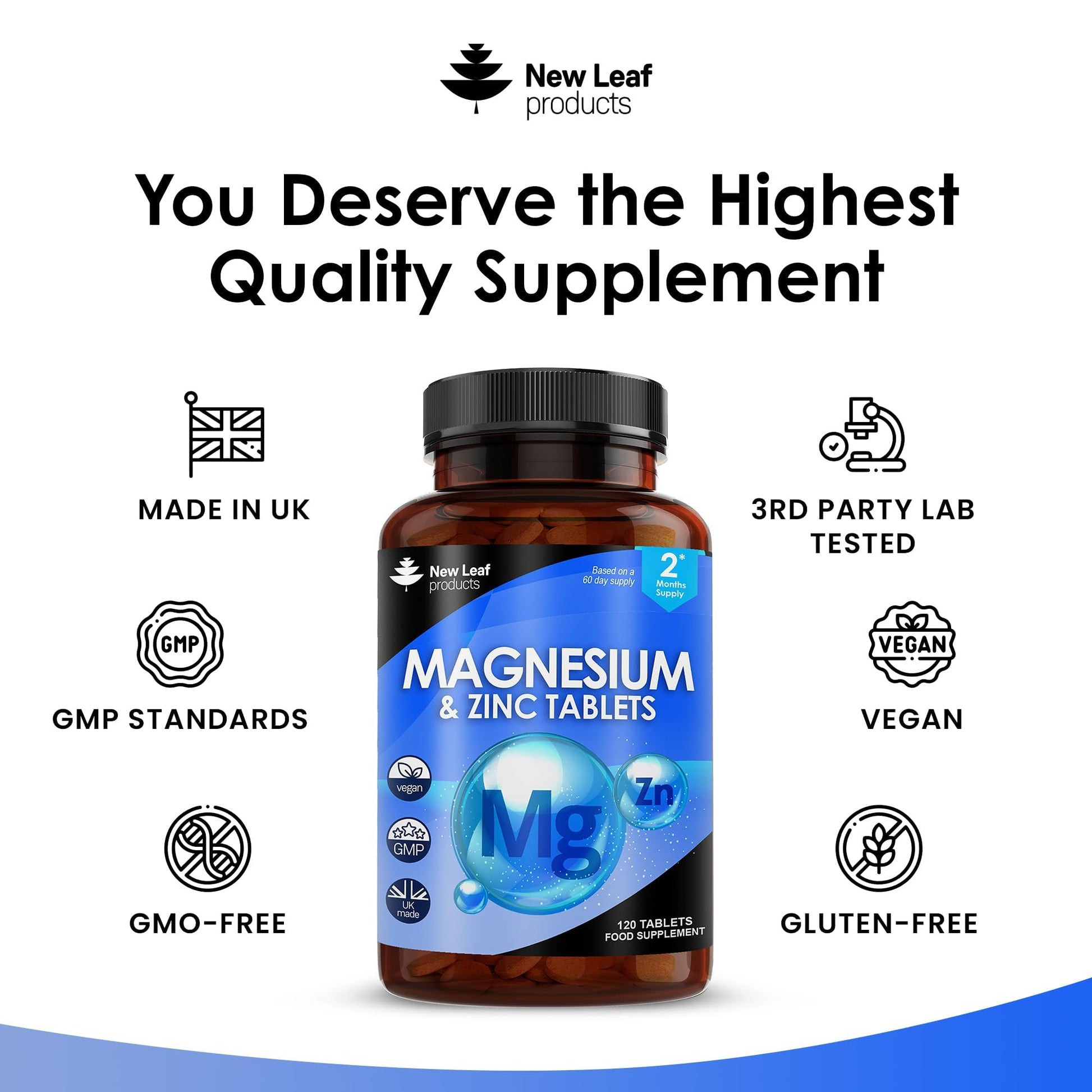 Magnesium Supplements 516mg With Zinc - 120 Magnesium Tablets Supports Muscle NEW LEAF PRODUCTS Au supplements