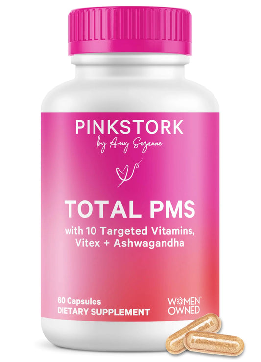 Pink Stork PMS Supplement for Women - Vitex, Ashwagandha, Maca Root & 10 Vitamins & Minerals to Support Hormone Balance, Mood, Bloating, Period Regularity - 60 Capsules Pink StorkAU supplements