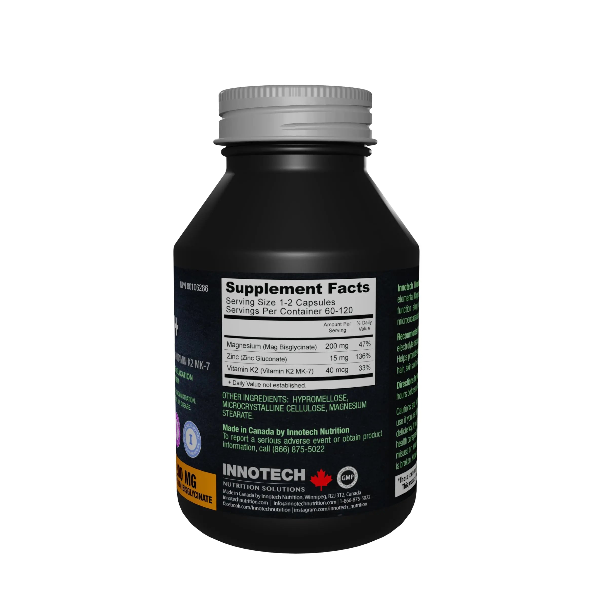 Innotech Nutrition Magnesium Plus Muscle Bone & Sleep Support Magnesium Bisglycinate Zinc & Vitamin K2 120 Vegan Capsules Innotech Nutrition Solutions Au supplements