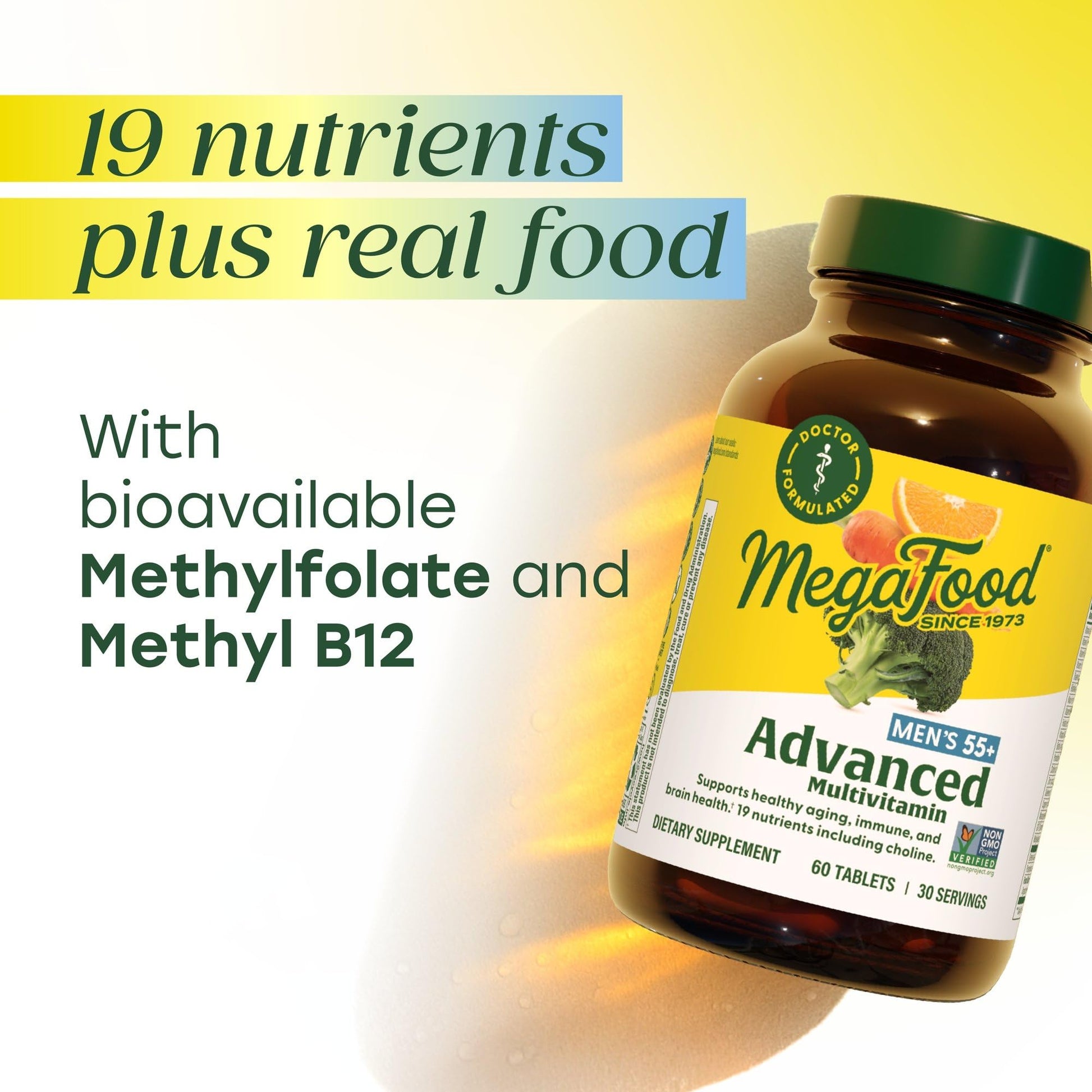 MegaFood Advanced Multivitamin for Men 55+, Mens Multivitamins 50 Plus, Methylated B12, Methyl folate, Choline, Vitamin D, Brain & Muscle Health, Immune Support, Vegetarian - 120 Tablets (60 Servings) MegaFood Au supplements