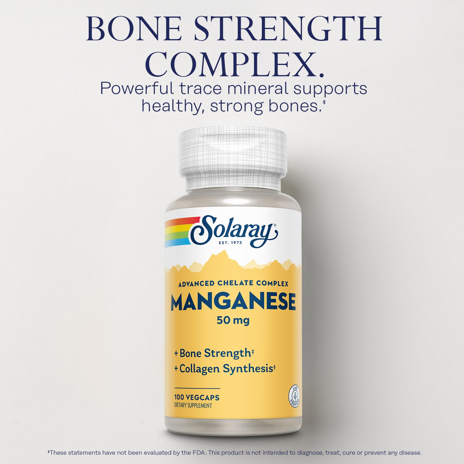 SOLARAY Manganese Supplement 50 mg - Essential Trace Minerals - Advanced Trace Mineral Supplements for Bone Strength and Bone Health Support - Lab Verified, 60-Day Guarantee, 100 Servings, 100 VegCaps SOLARAY Au supplements