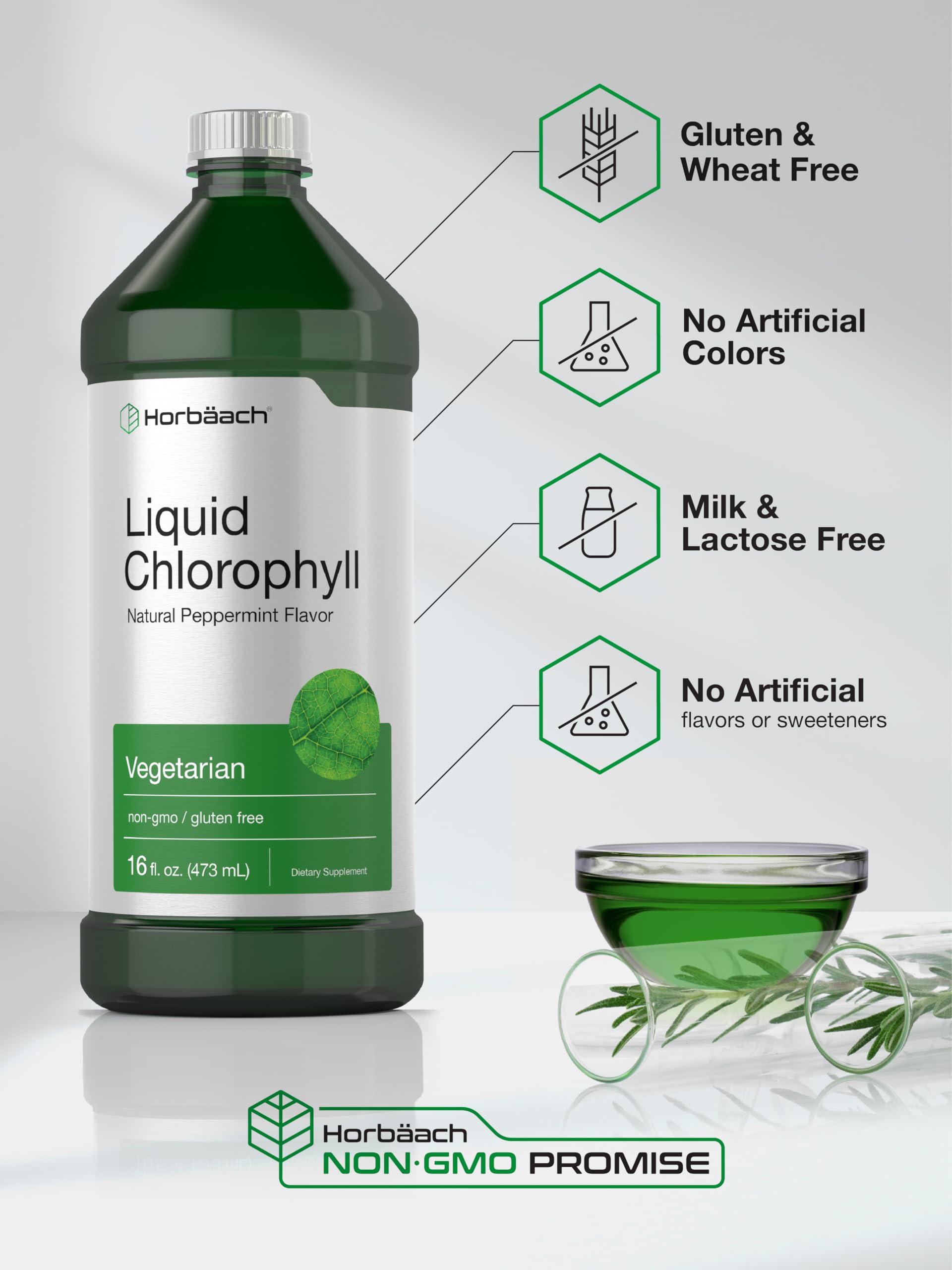 Chlorophyll Liquid Drops 100mg | 32 oz (2 x 16 oz Bottles) | Natural Peppermint Flavor Horbäach Au supplements