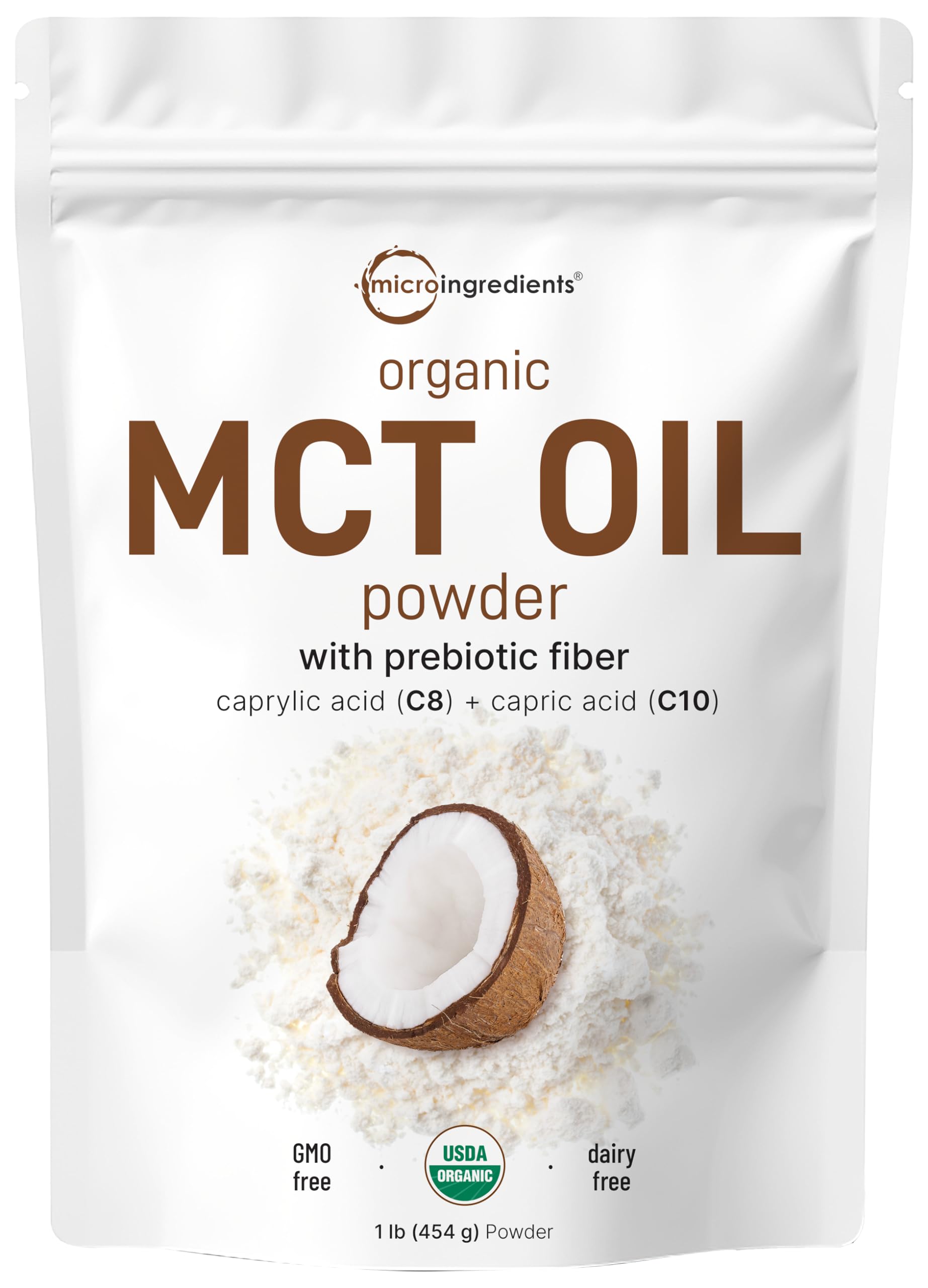 Organic MCT Oil Powder with Prebiotic Fiber,1 Pound(16 Ounce), Fast Fuel for Body and Brain Micro Ingredients Au supplements