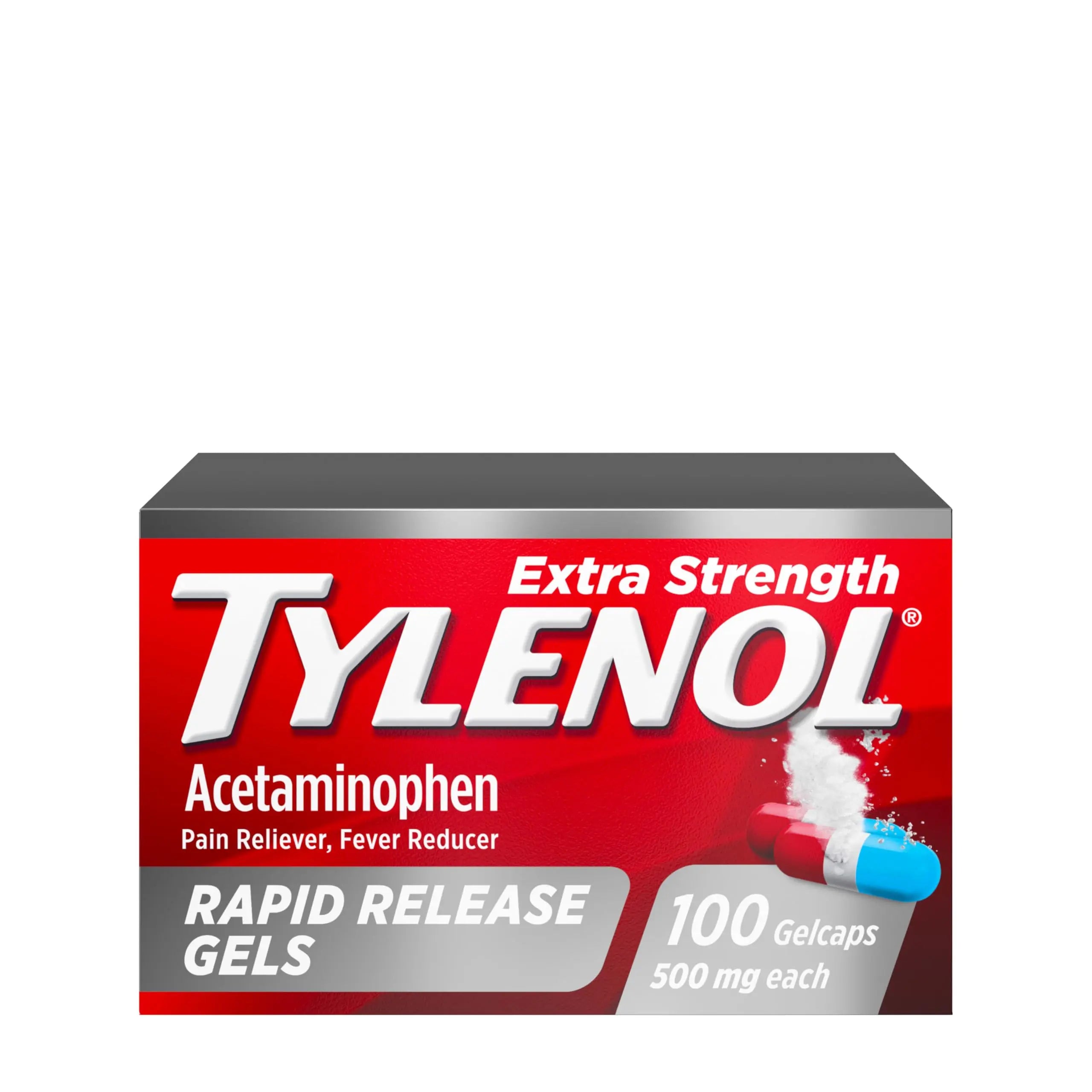 Tylenol Extra Strength Acetaminophen Rapid Release Gels, Fast, Strong Pain Relief, Fever Reducer, 500 mg Gelcaps with Laser‑Drilled Holes for Fast Release, OTC Medicine, 100 Count Tylenol Au supplements