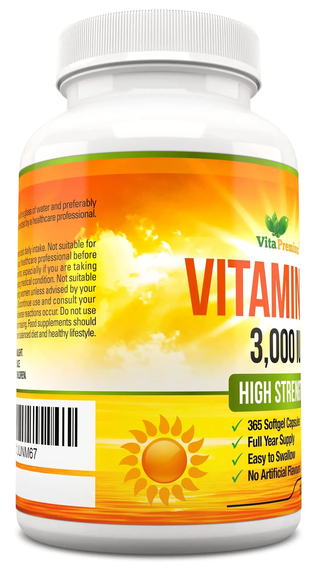 Vitamin D 3,000 IU, High Strength Vitamin D3 Supplement, 365 Easy to Swallow Softgels Vita Premium Au supplements