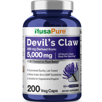 NusaPure Devil's Claw 20:1 Extract, 250 mg Equivalent to 5000mg, 200 Veggie Capsules, Concentrated Root Extract, Devils Claw Herbal Supplement, Non-GMO, Vegan Supplement NusaPure Au supplements